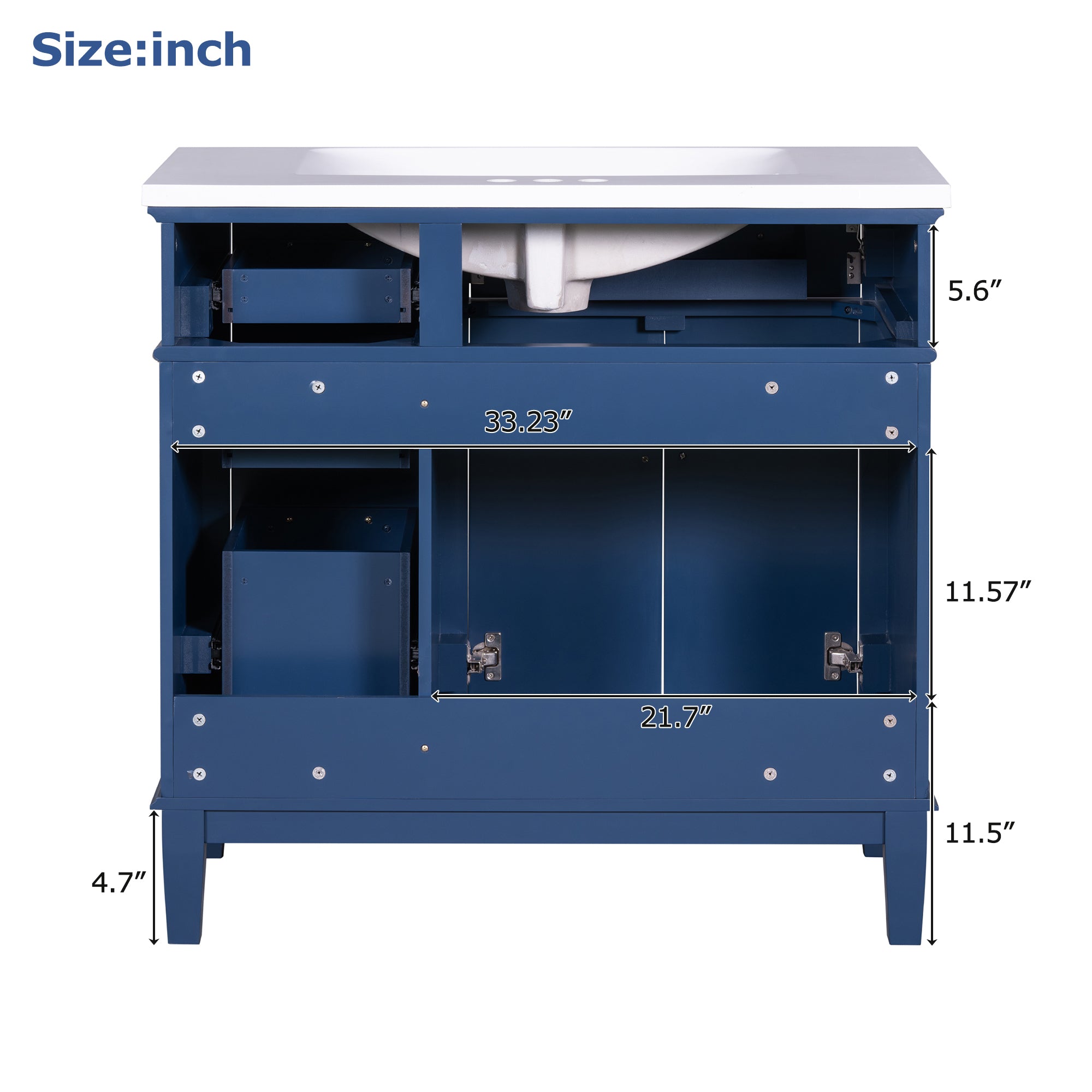 36-inch Bathroom Vanity with Resin Sink, Modern Bathroom Cabinet in Blue, Featuring Two Soft Close Doors and Four Drawers