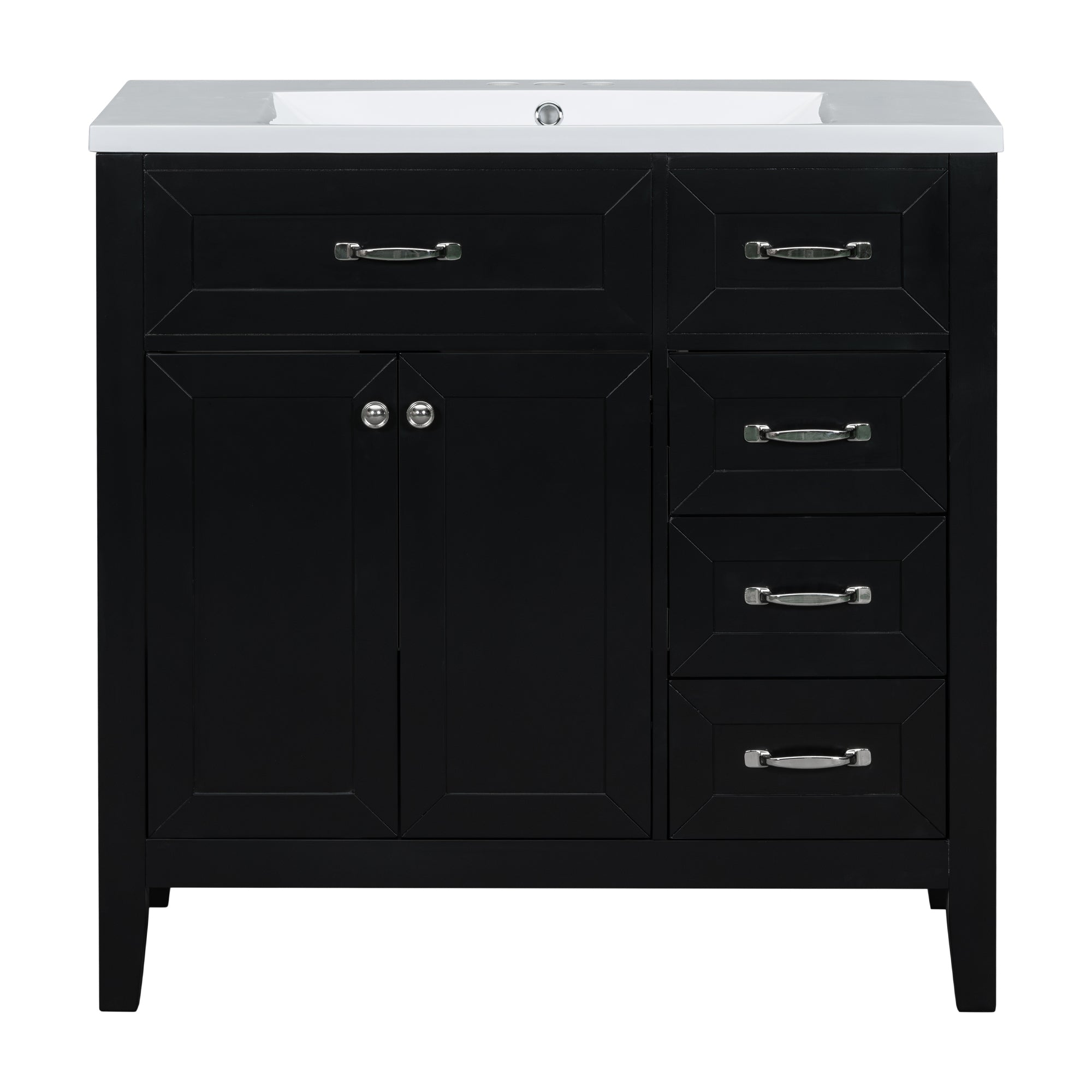 36" Bathroom Vanity with Sink Combo, Black Bathroom Cabinet with Drawers, Solid Frame and MDF Board (Old Sku:JL000007AAB)