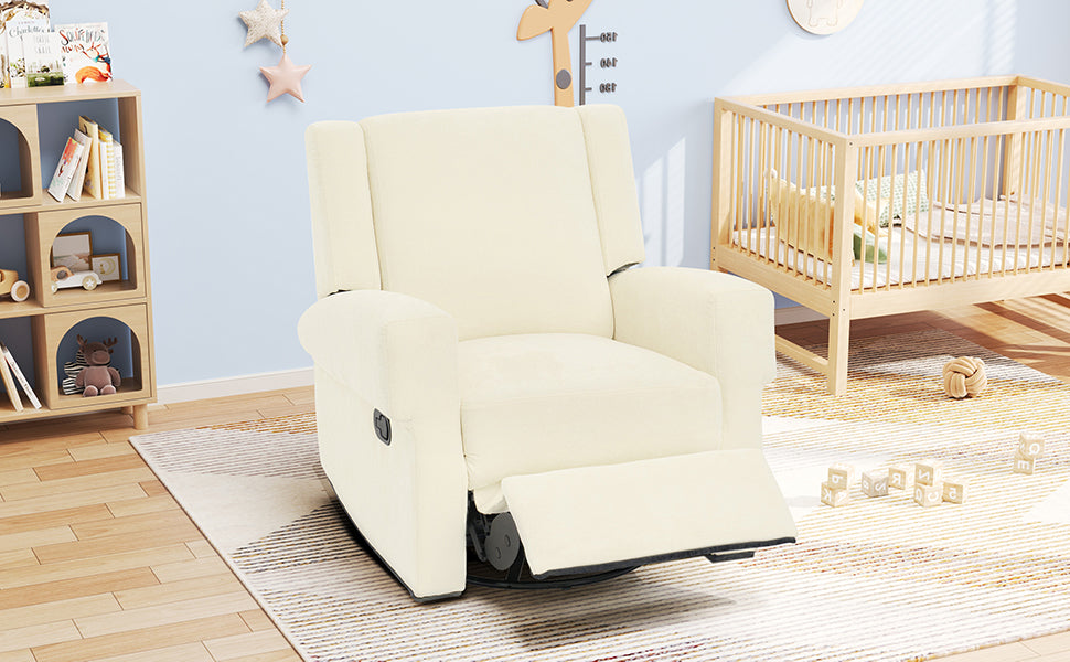 White single-seat nursery recliner chair, seat detail