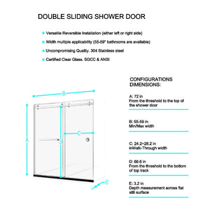 55-60 x 72-75 in Sliding Shower Door - 55-59 x 72 in / Matte Black / Frameless view 2