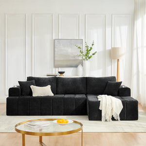 108 inch L-shaped chenille sectional sofa in black, front view