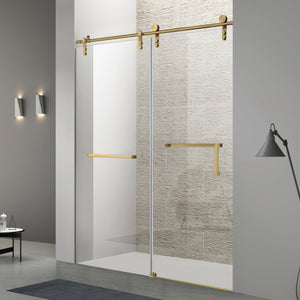 60 x 76 in Brushed Gold Single Sliding Shower Door front view