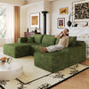 Green corduroy L-shaped sectional sofa, 103 inch deep-seat corner couch, front view