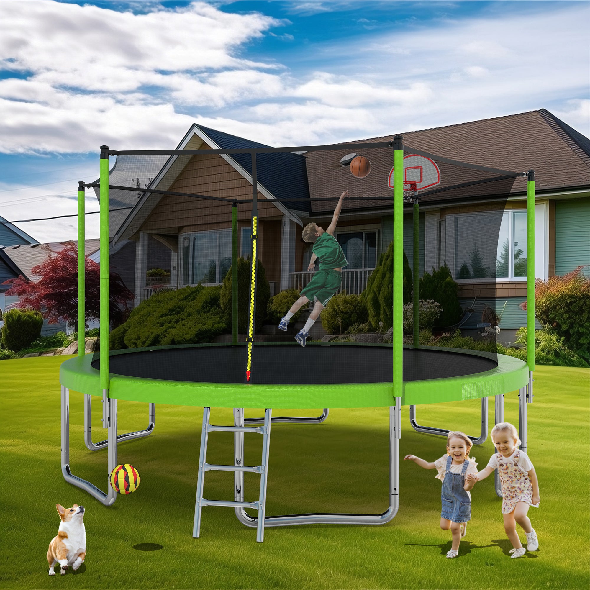 14FT for Kids Children with Safety Enclosure Net Outdoor Backyards Large Recreational Trampoline