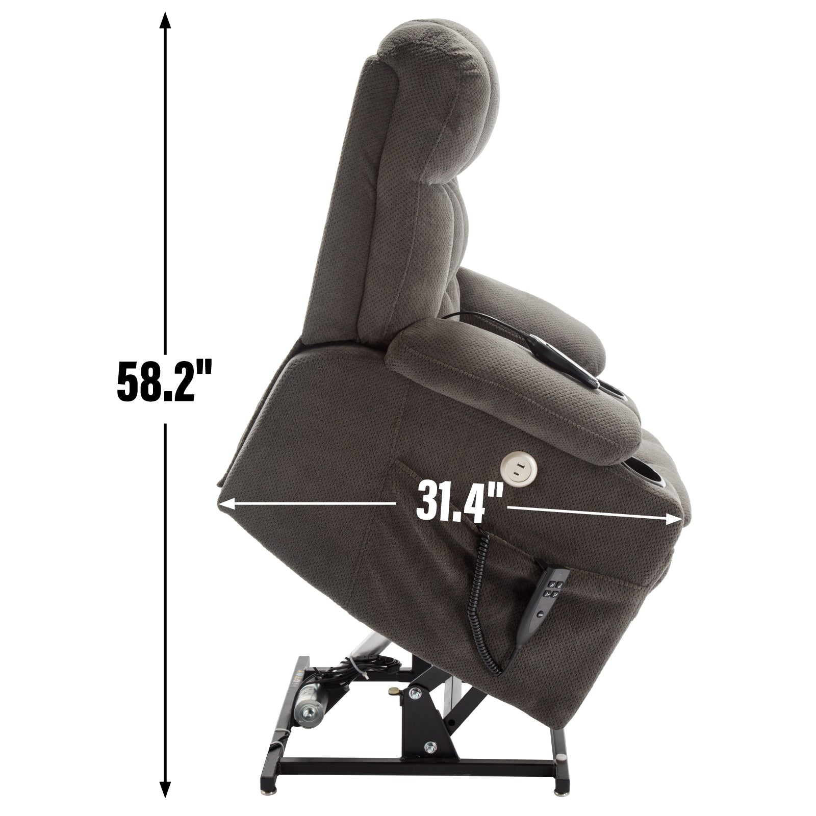 Brown Dual Motor Infinite Position Up to 350 LBS Chenille Power Lift Recliner Chair, Heavy Duty Motion Mechanism with 8-Point Vibration Massage and Lumbar Heating, Dual Cup Holders