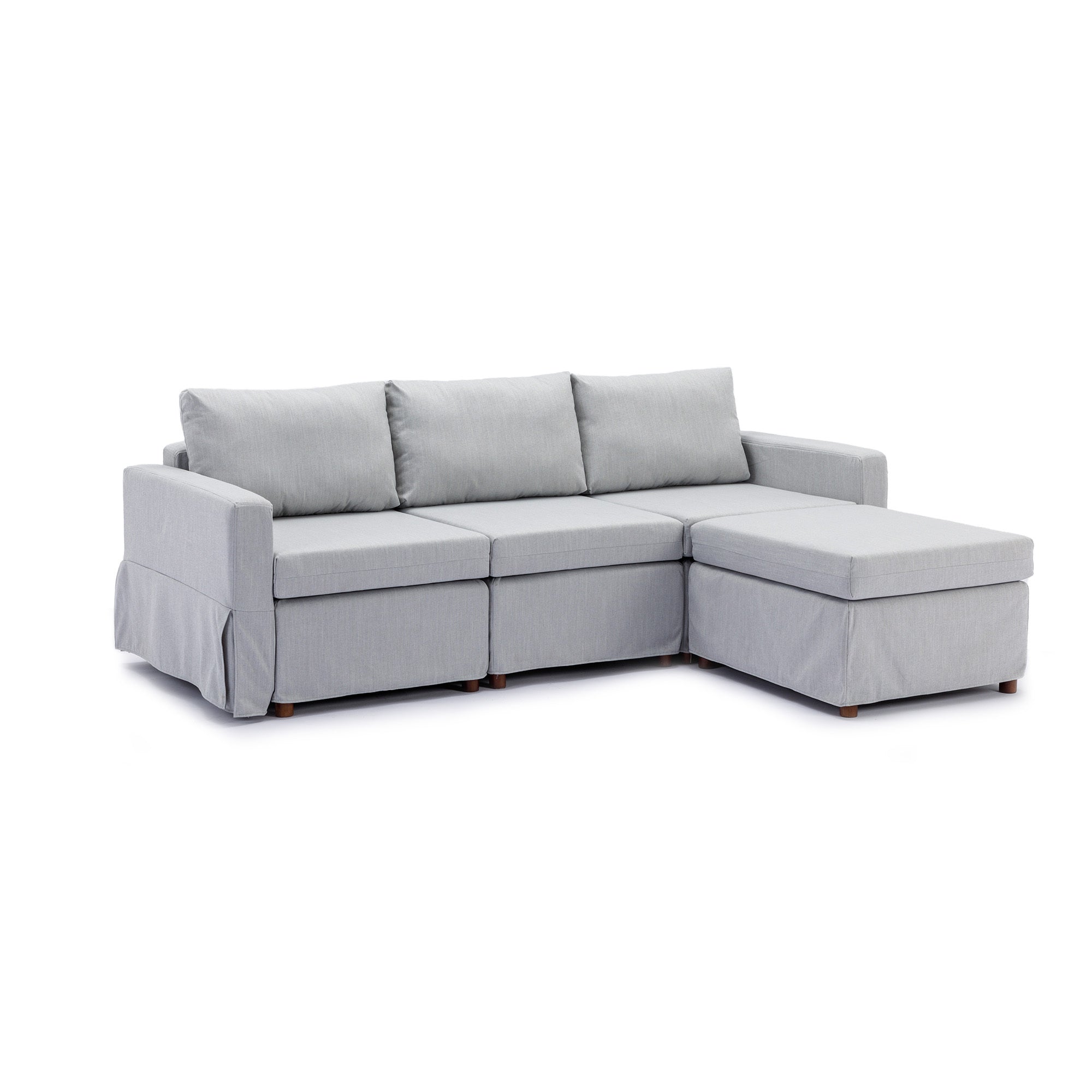 3 Seat Module Sectional Sofa Couch With 1 Ottoman,Seat Cushion and Back Cushion Removable and Washable,Light Grey