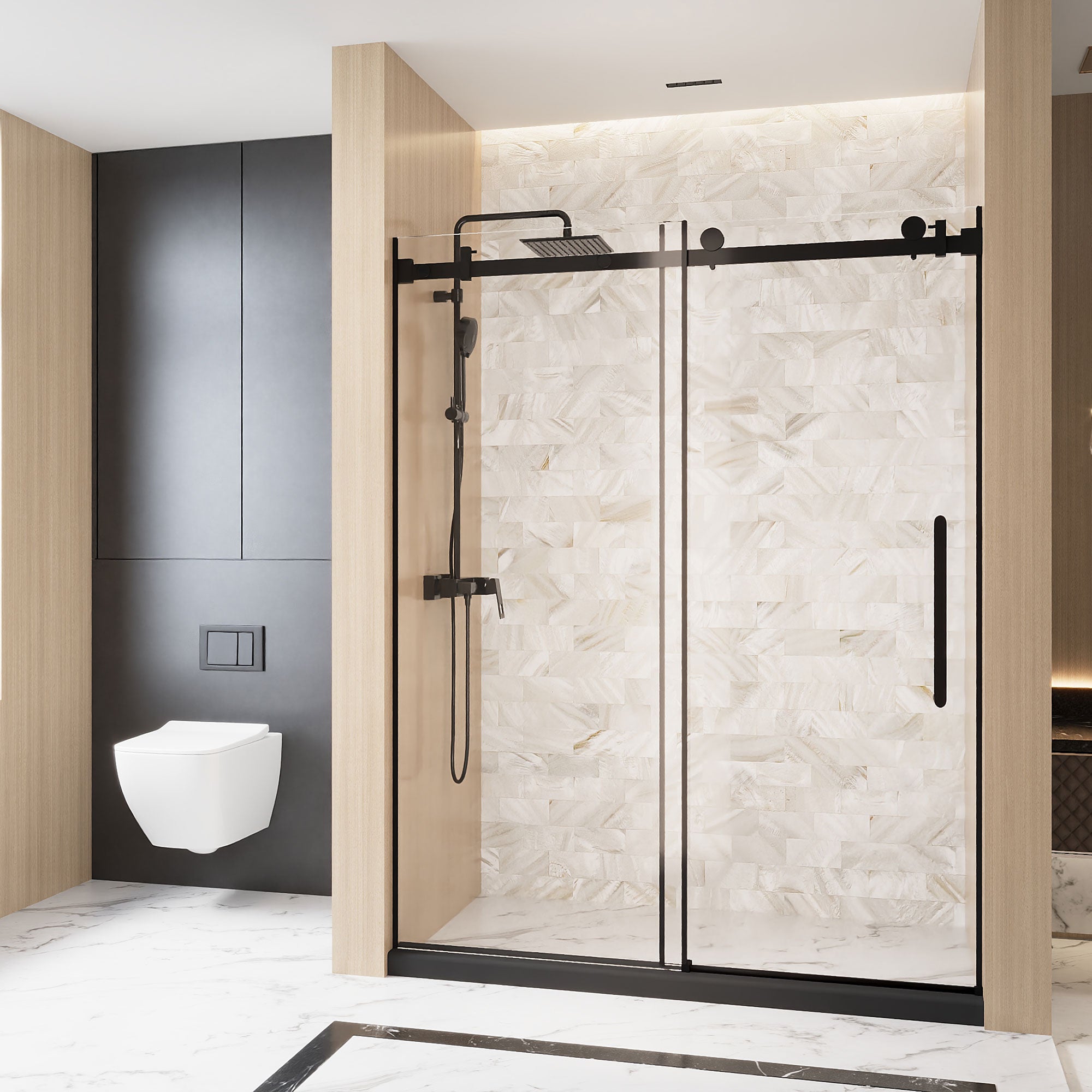 48 x 76 in Frameless Single Sliding Square-Tube Shower Door - 48 x 76 in / Matte Black / Square Tube view 3