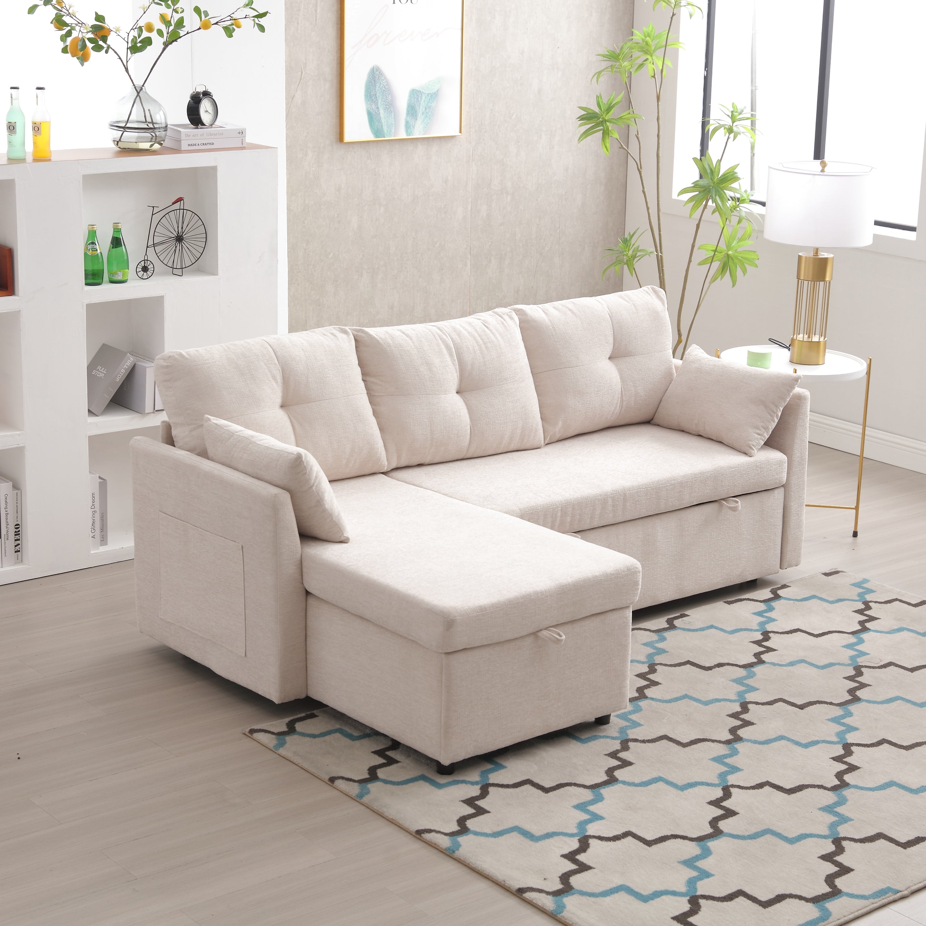 UNITED WE WIN-Furniture, modular L-shaped sofa, modular long sofa with reversible chaise lounge, Sofa bed, Sleeper sofa, modular sofa combination with storage seats.