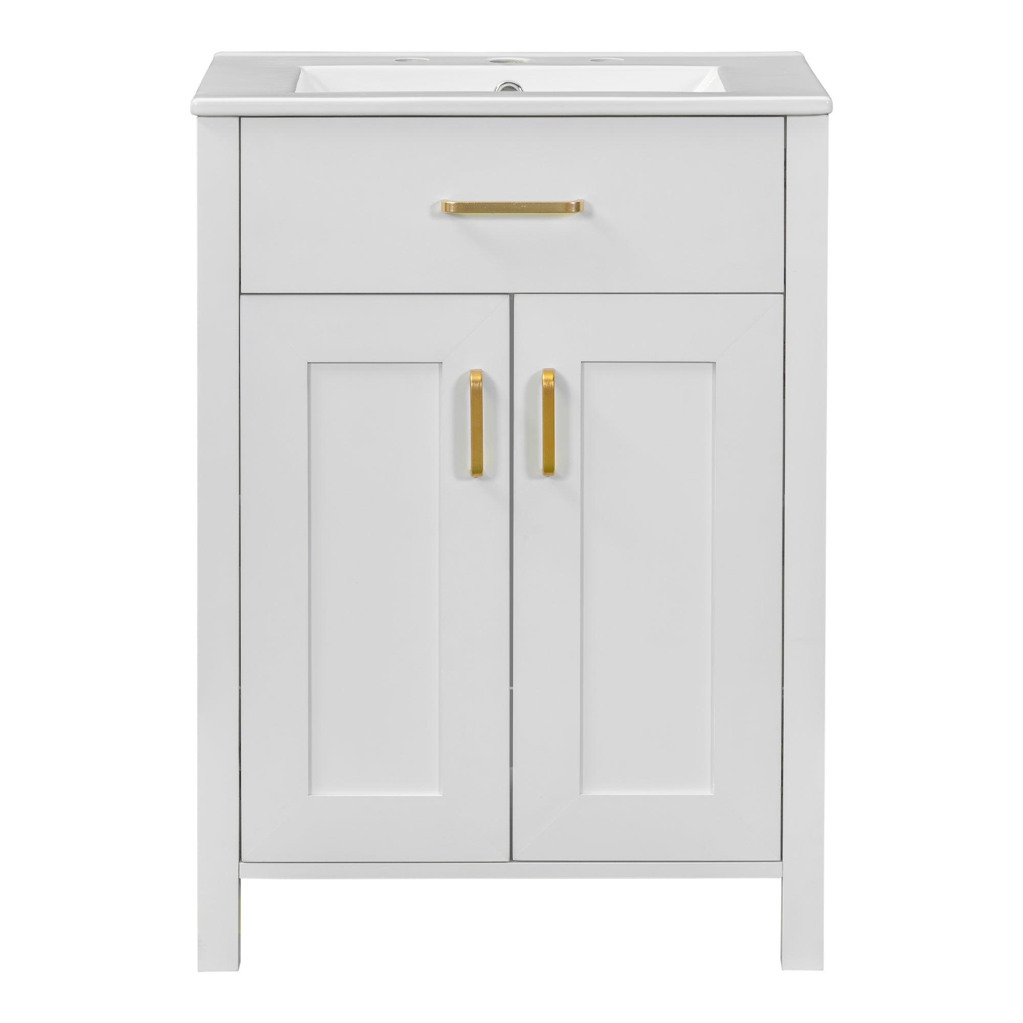 24"Bathroom Vanity Combo with Ceramic sink, Luxurious Space-Saving Vanity - W24"*D18"*H34"inch, 2 Soft-Close Doors