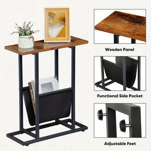 Narrow Side Table for Small Spaces – End Table with Storage & Magazine Holders!