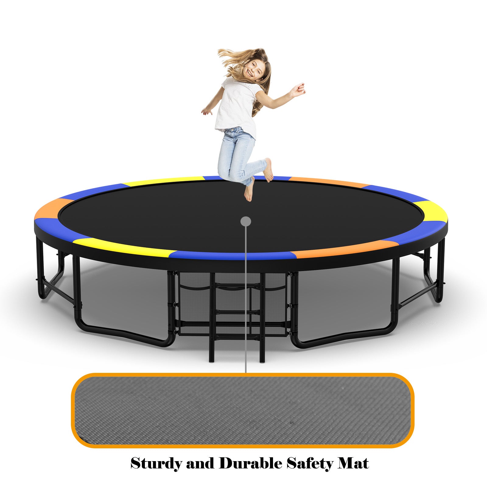 16FT Trampoline with EnclosureRecreational Trampolines with Ladder and AntiRust Coating, ASTM Approval Outdoor Trampoline for Kids