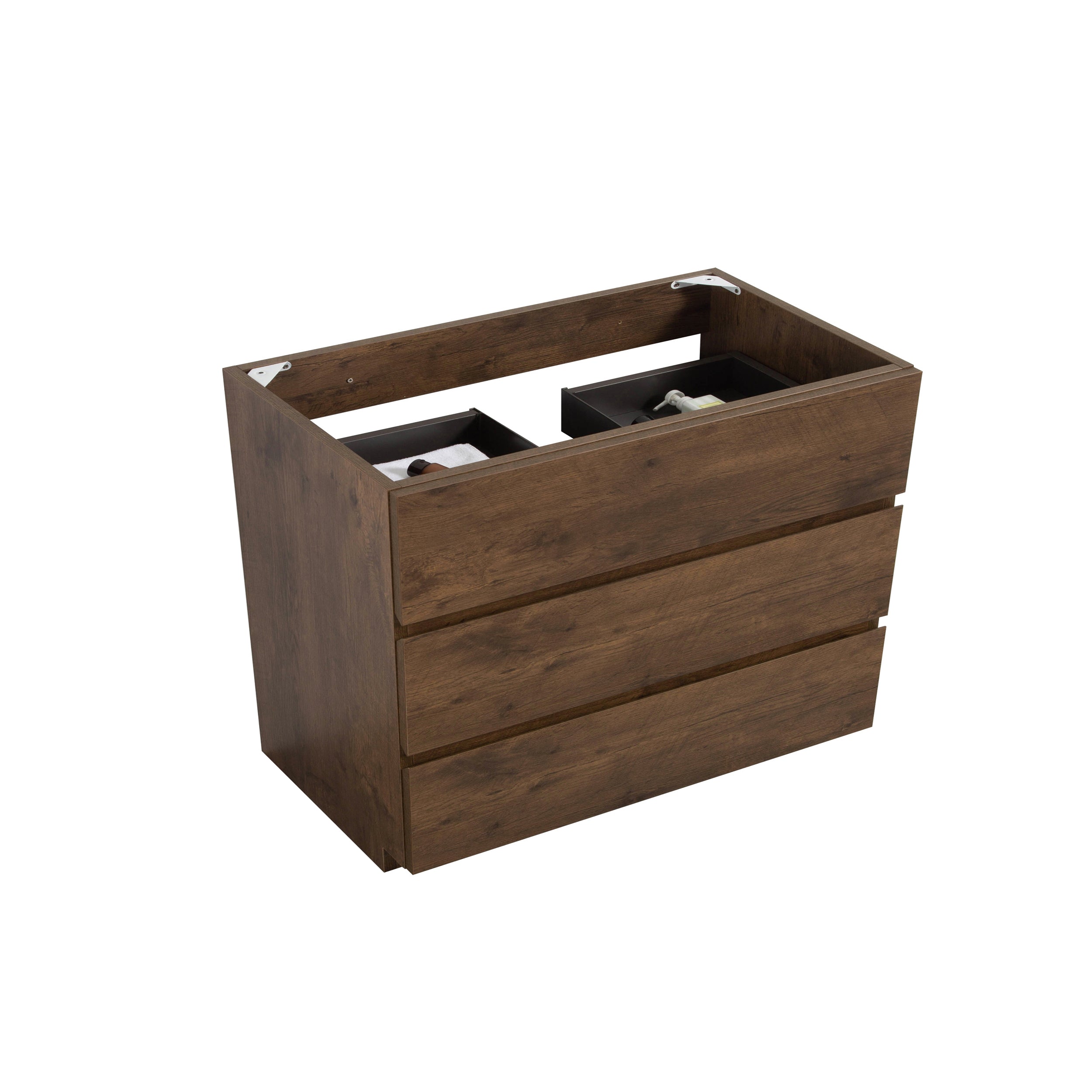 Alice-36F-105,Floor cabinet WITHOUT basin, Walnut color, With three drawers, Pre-assembled