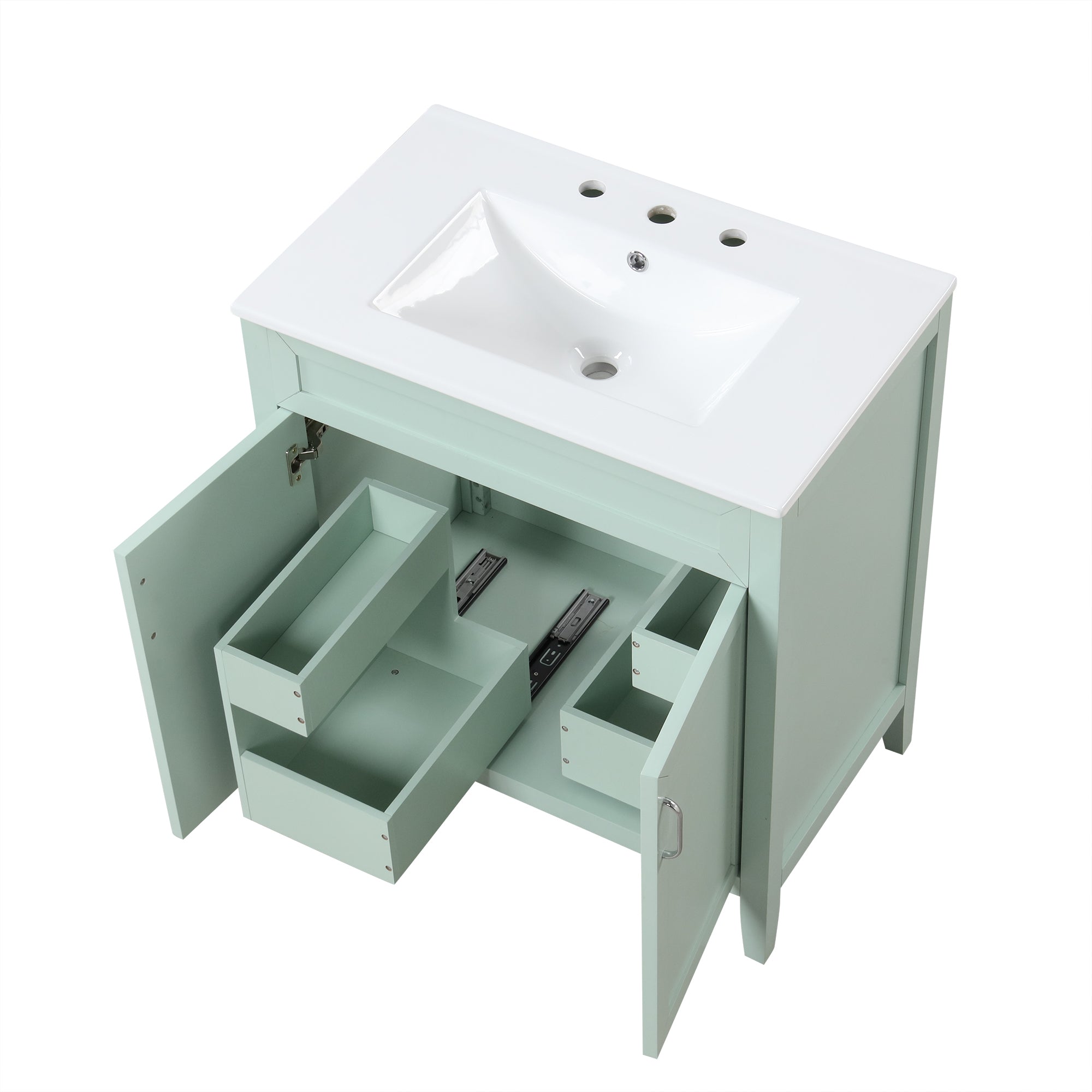 30" Bathroom Vanity with Sink, Multi-functional Bathroom Cabinet with Doors and Drawers, Solid Frame and MDF Board, Green