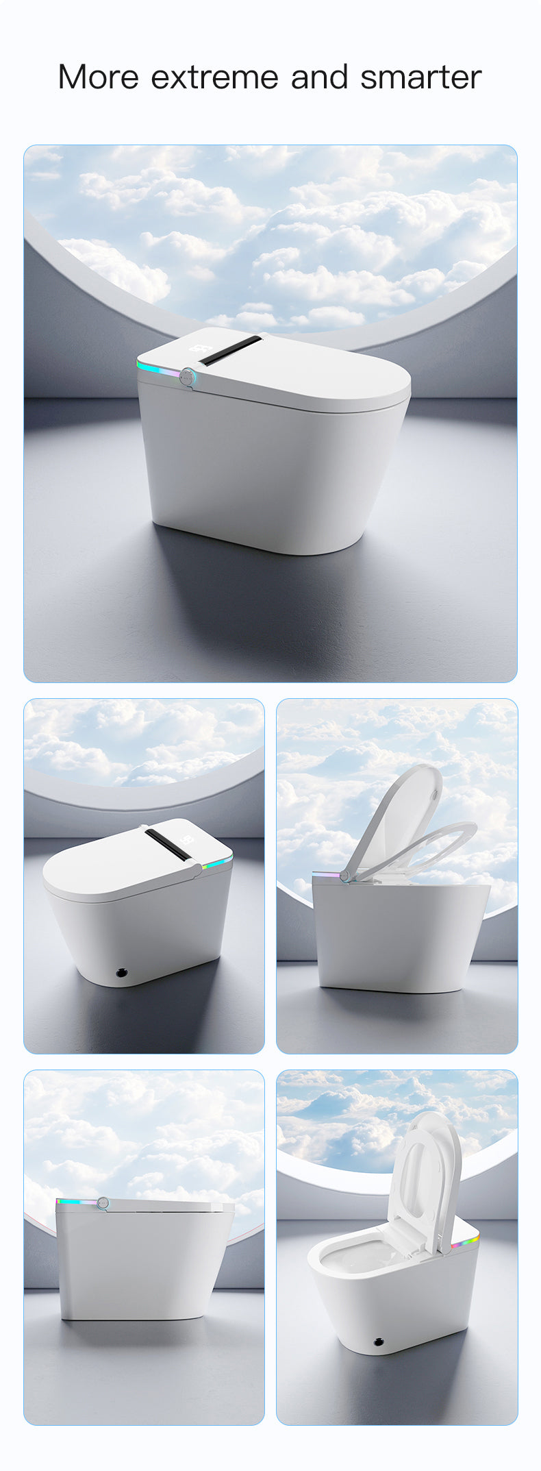 Smart Toilet with Built-in Bidet Seat, Tankless Toilet with Auto Lid Opening, Closing and Flushing, Heated Seat, Digital Display, Elongated