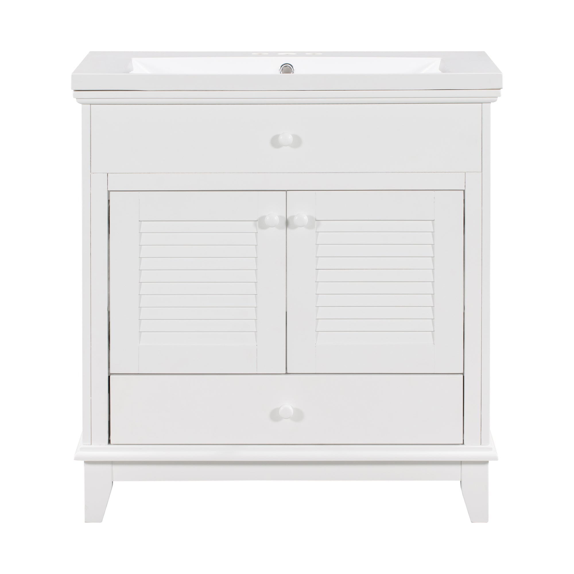 30" Bathroom Vanity with Sink, Bathroom Cabinet with Two Doors and One Drawer, White (OLD SKU: JL000005AAK-1)