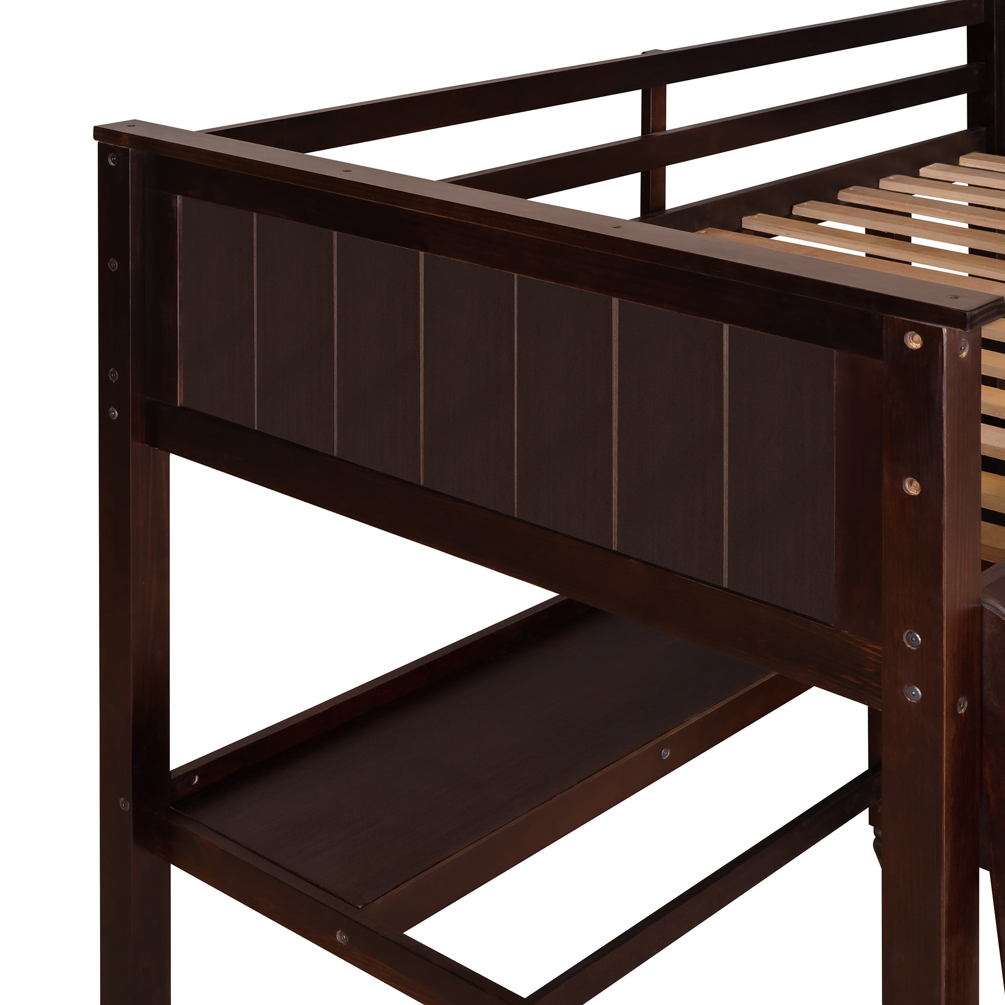 Twin size Loft Bed with Drawers and Desk, Wooden Loft Bed with Shelves - Espresso(OLD SKU: LT001530AAP)