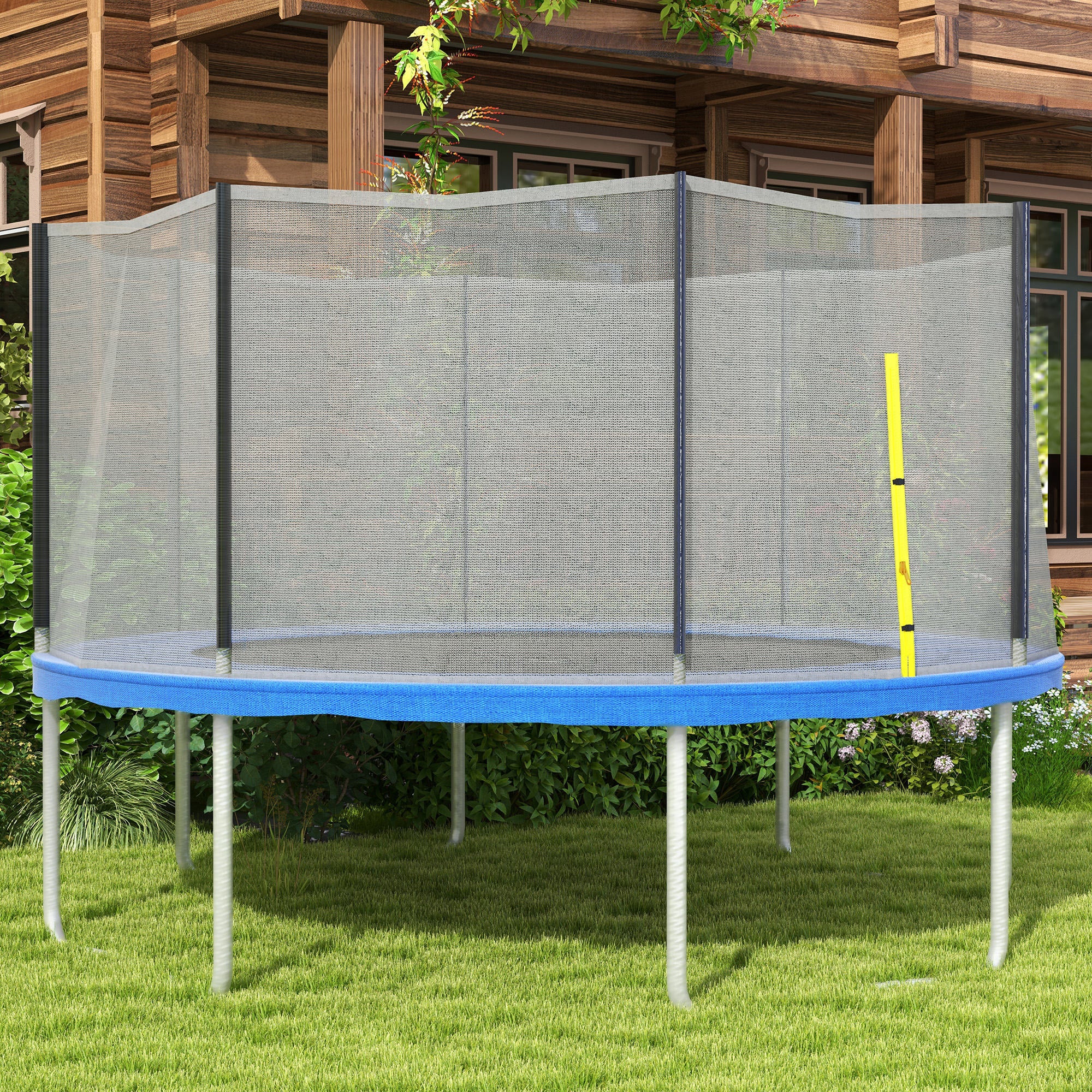 Soozier Trampoline Safety Net for 14ft Round Trampoline with 8 Straight Poles, Weather-Resistant Trampoline Net Replacement Enclosure with Yellow Zippered Entrance, Poles Not Included, Yellow