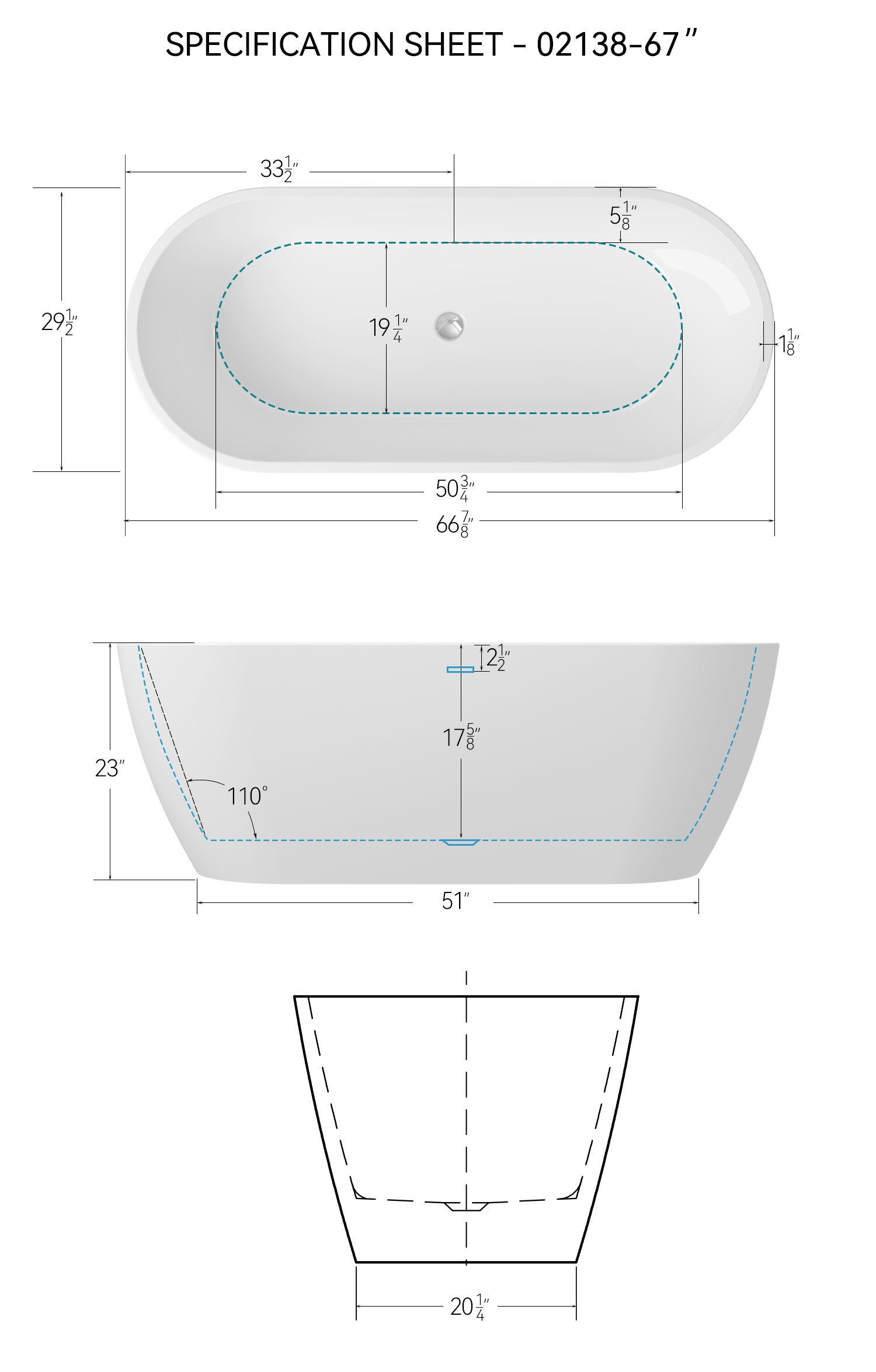 67'' Glossy Acrylic Freestanding Soaking Bathtub with Classic Slotted Overflow and Toe-tap Drain in Chrome, cUPC Certified.Easy to Install, 02138