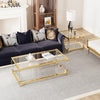 Modern minimalist living room furniture set, stylish transparent acrylic leg coffee table, square edge table, tempered glass face tea table combination gold end table