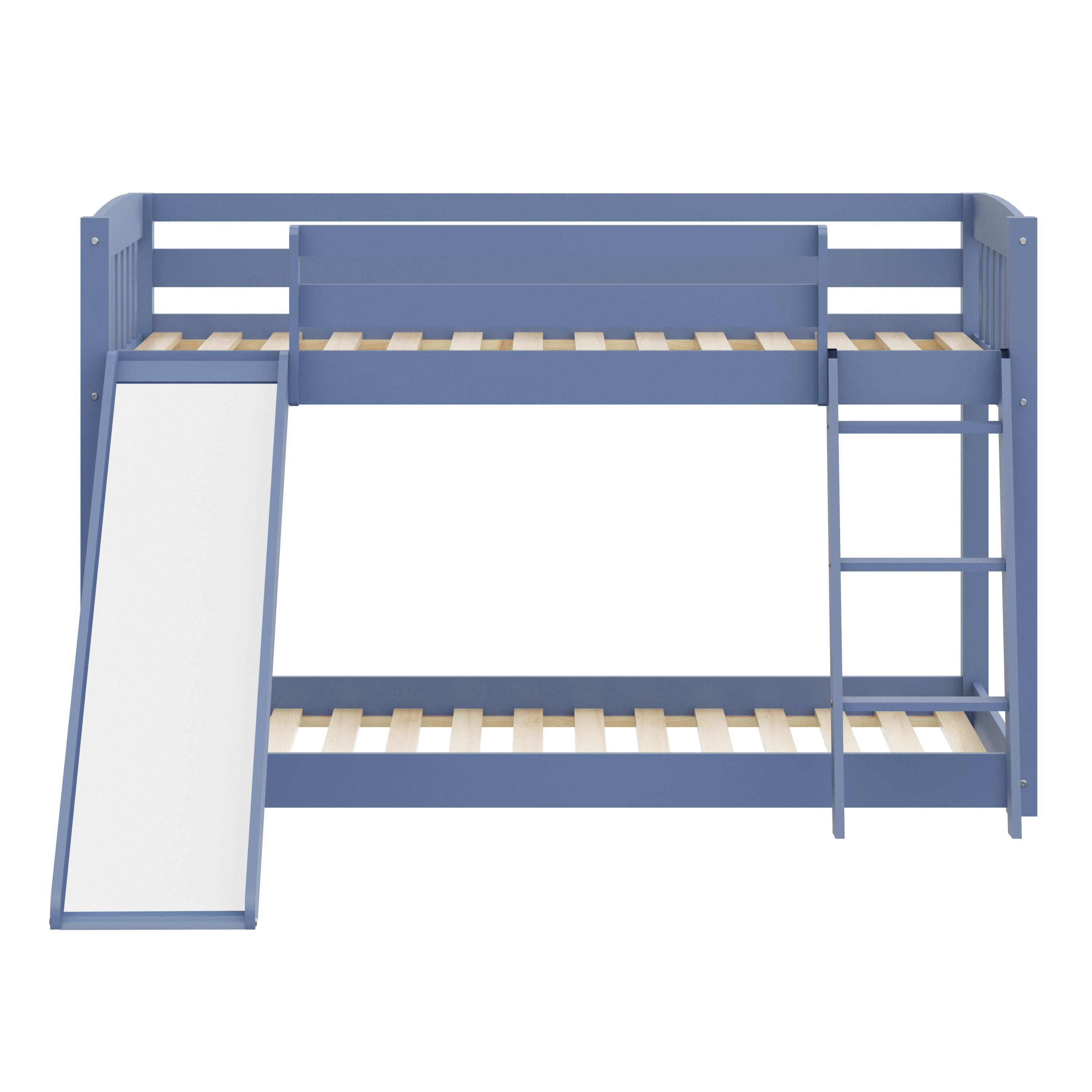 Kids Bunk Bed Twin Over Twin with Slide and Stairs, Heavy Duty Solid Wood Twin Bunk Beds, Toddler Bed Frame with Safety Guardrails, Blue