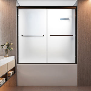 56-60 x 58 in Frosted Framed Sliding Tub Door - 56-60 x 58 in / Matte Black / Frosted Glass view 1