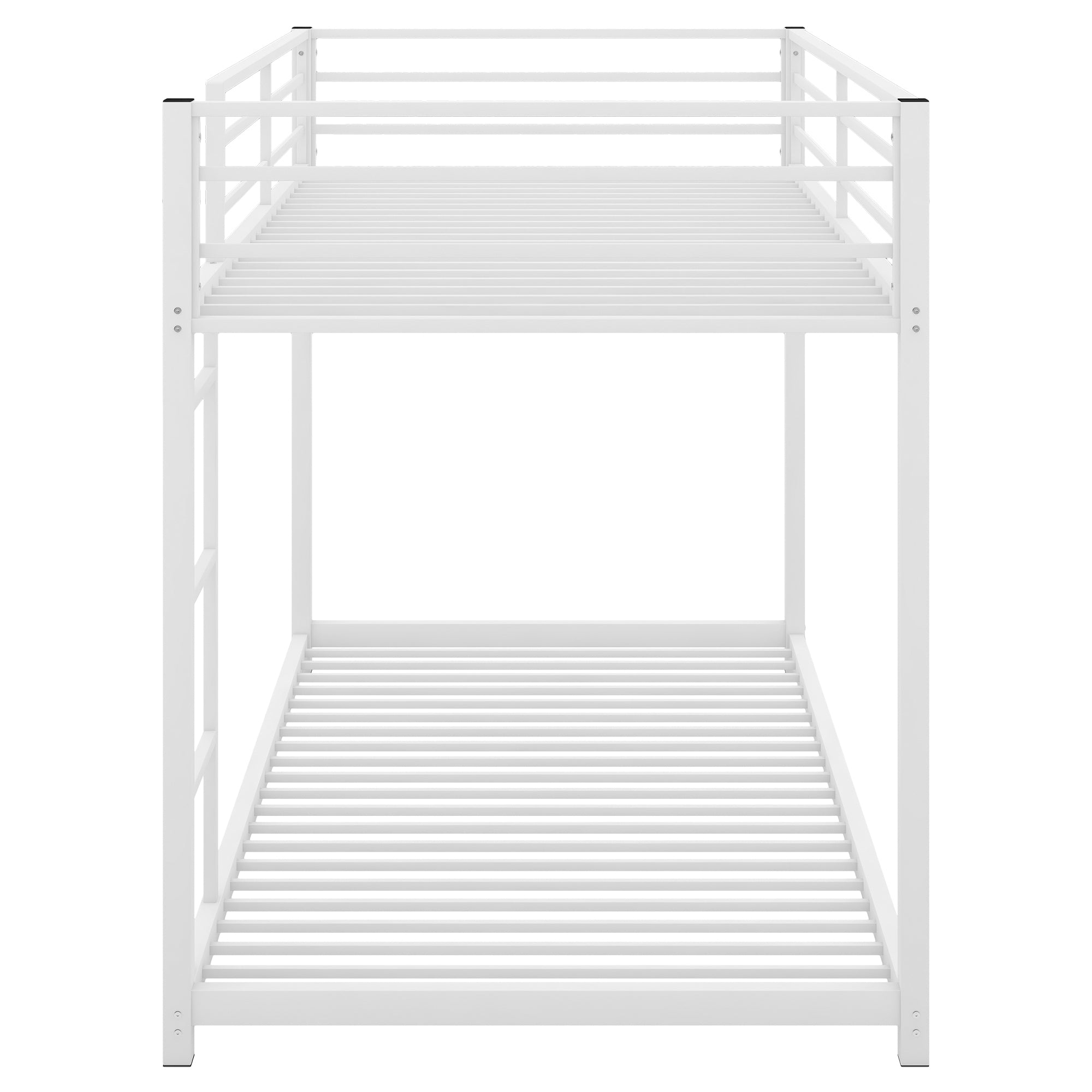 Twin over Twin Metal Bunk Bed, Low Bunk Bed with Ladder,White(OLD SKU:MF197033AAK)