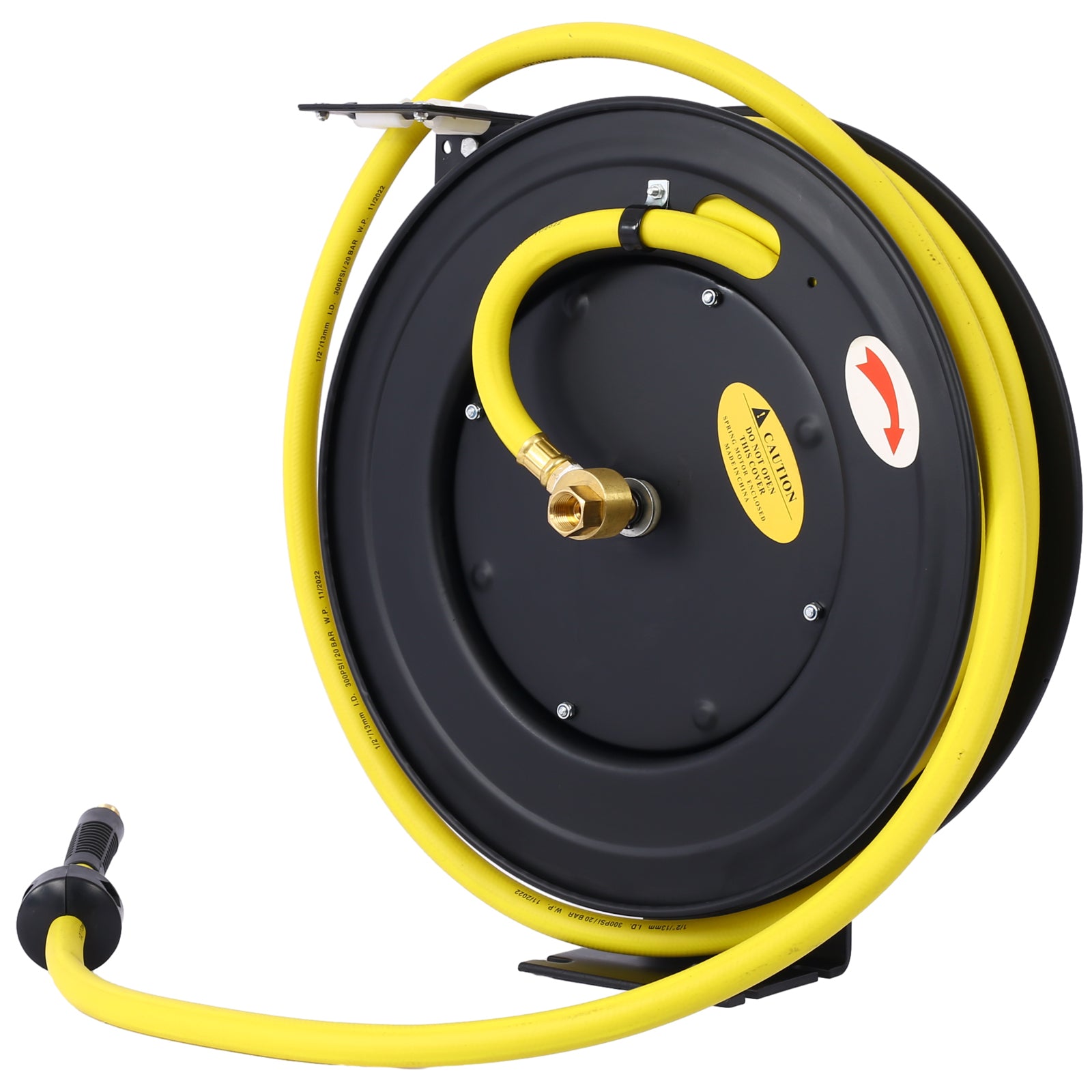 Retractable Air Hose Reel, 1/2" Inch x 50' Ft Auto Rewind Hose-Reel, Heavy Duty Steel Air Hose Reel, Industrial Grade Rubber Hose