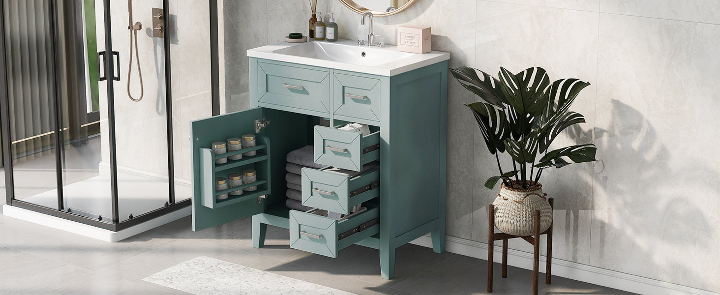 30" Bathroom Vanity with Sink Combo, Green Bathroom Cabinet with Drawers, Solid Frame and MDF Board (Old Sku:N725S999222F)