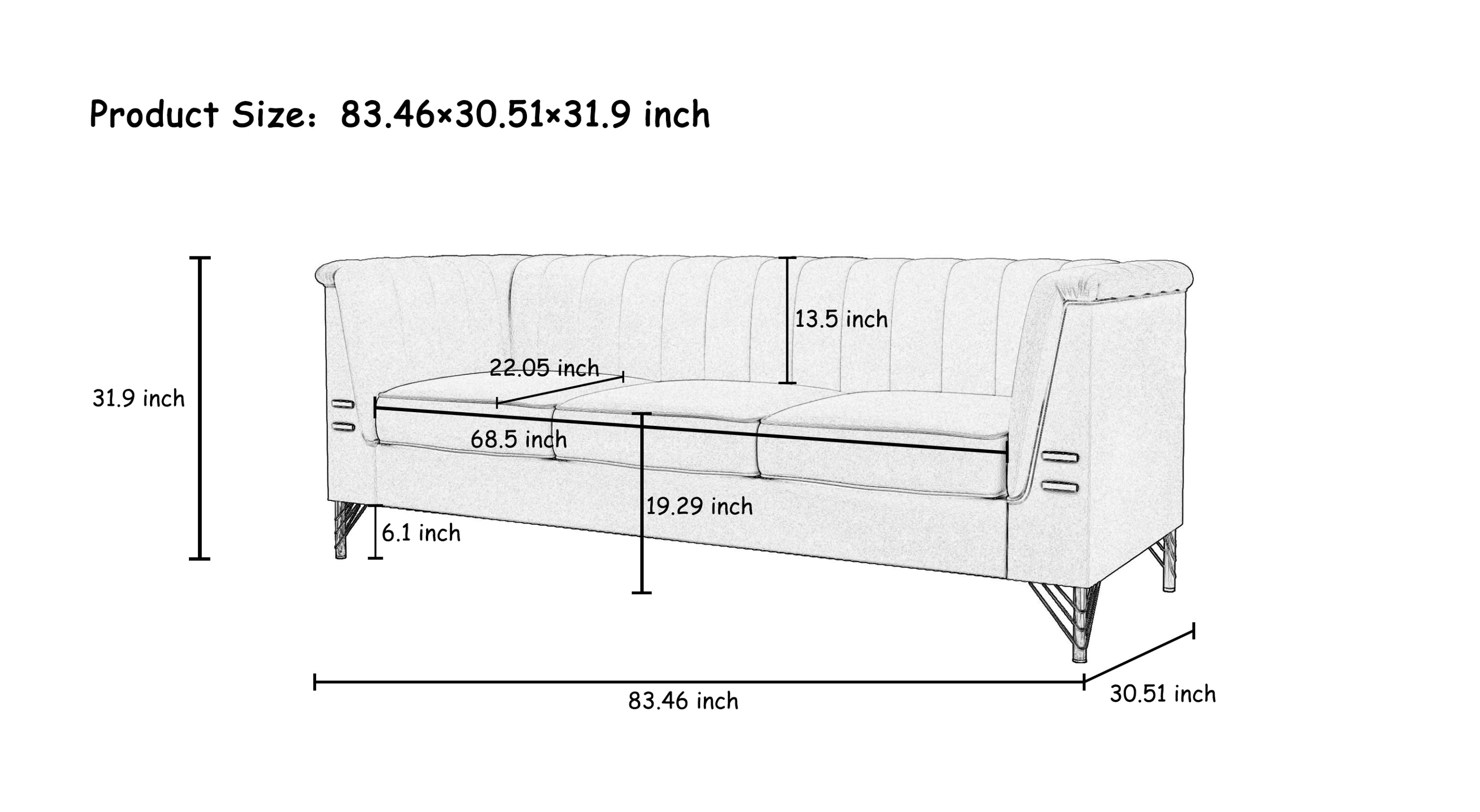 FX-P82-GR(sofa)-82.67'' W Velvet Sofa, Mid-Century Sofa Furniture Chesterfield Couch for Living Room (Sofa, Green)