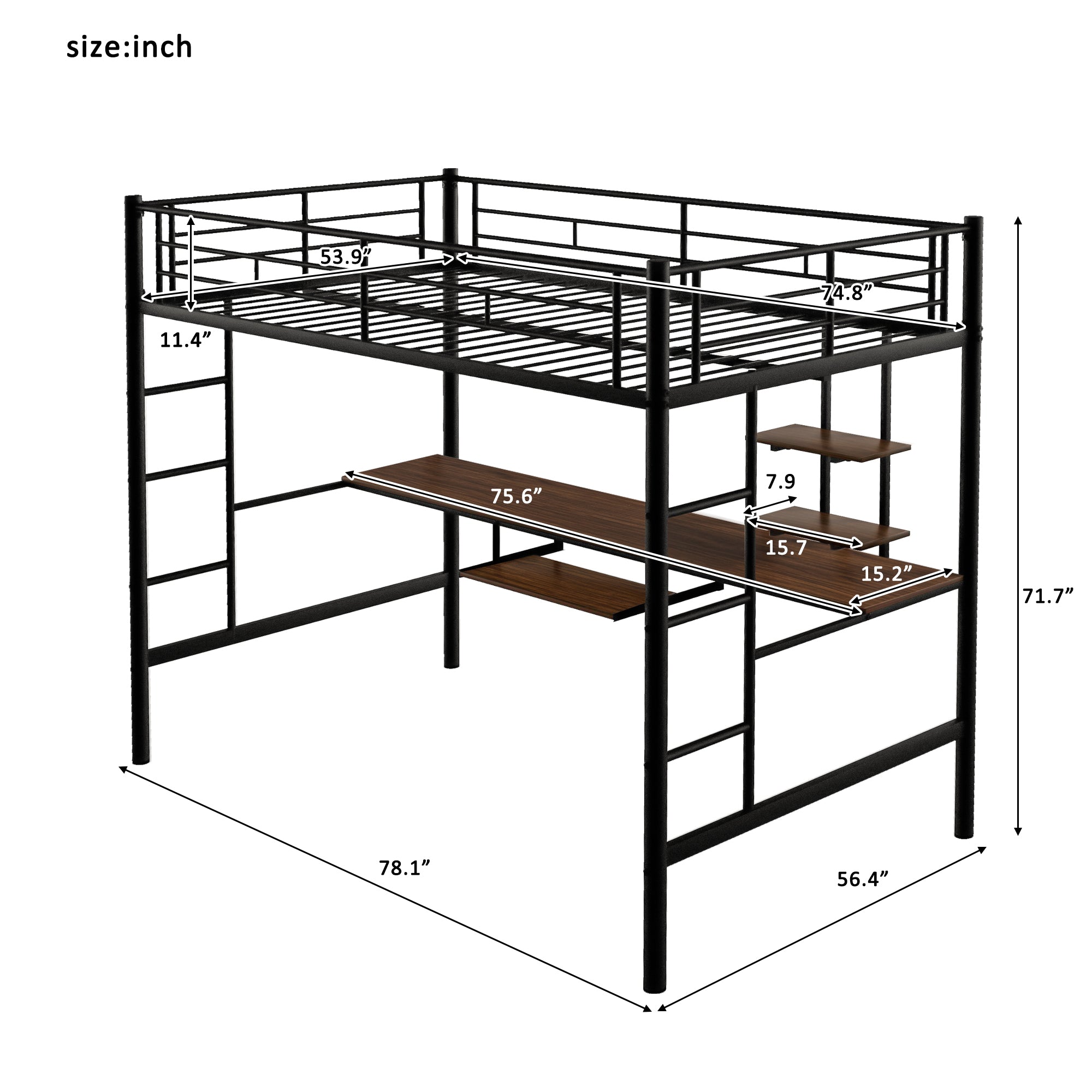 Loft Bed with Desk and Shelf , Space Saving Design,Full,Black(OLD SKU:MF199506AAB)