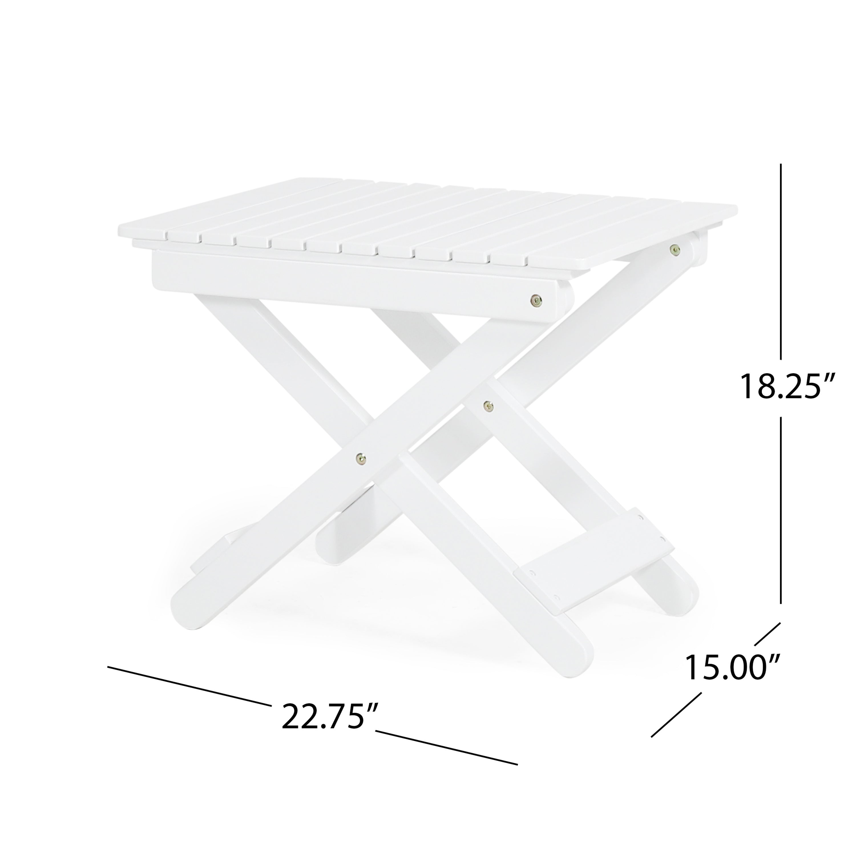 Outdoor Folding Wooden Side Table, White, 15"D x 22.75"W x 18.25"H