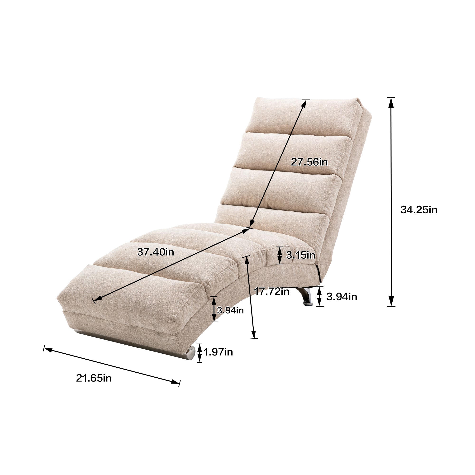 COOLMORE Linen Massage Chaise Lounge Indoor with Remote Control,Ergonomic Electric Massage Long Lounger with 5 Modes for Office, Living Room,Bedroom (Beige)