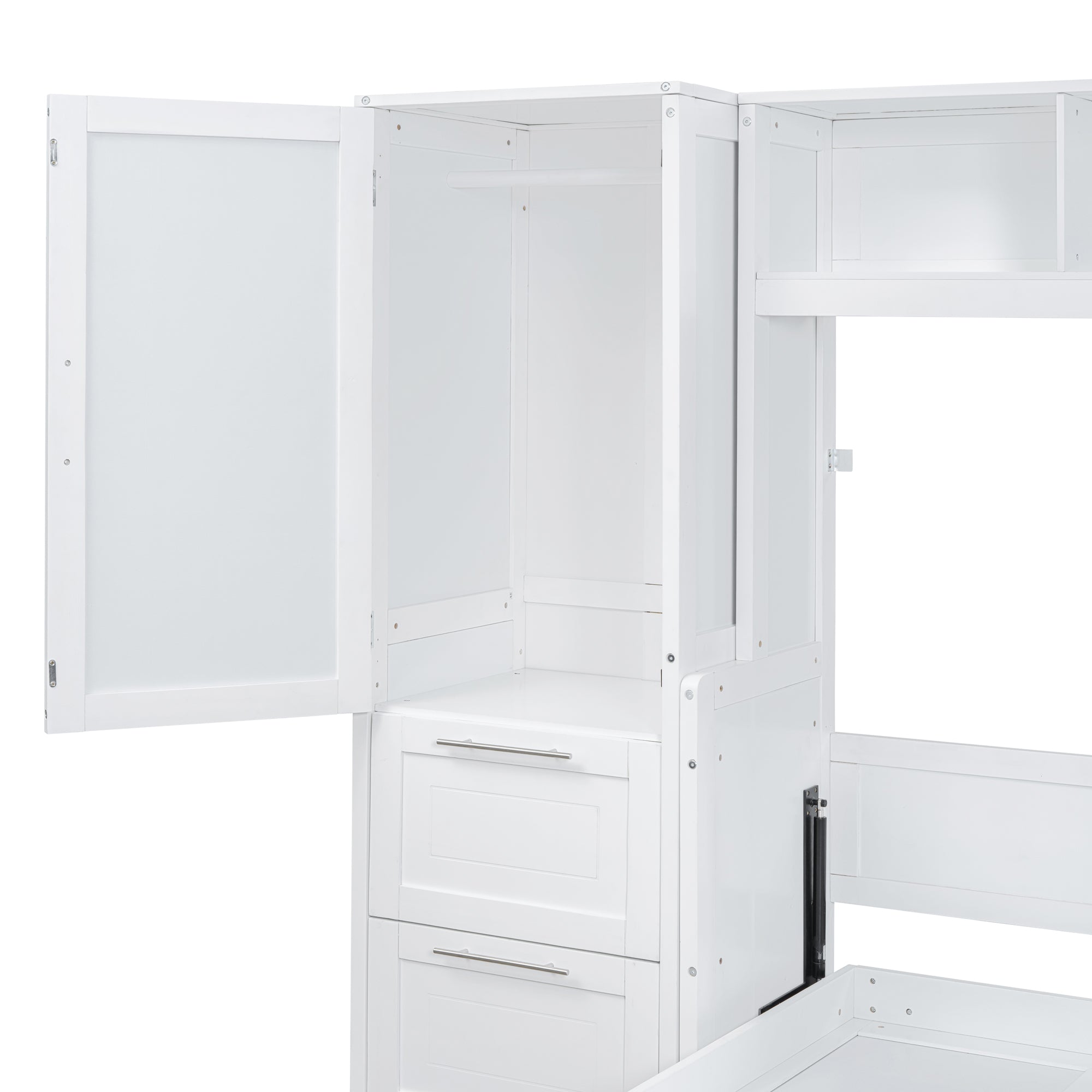 Queen Size Murphy Bed Wall Bed with Closet and Drawers,White