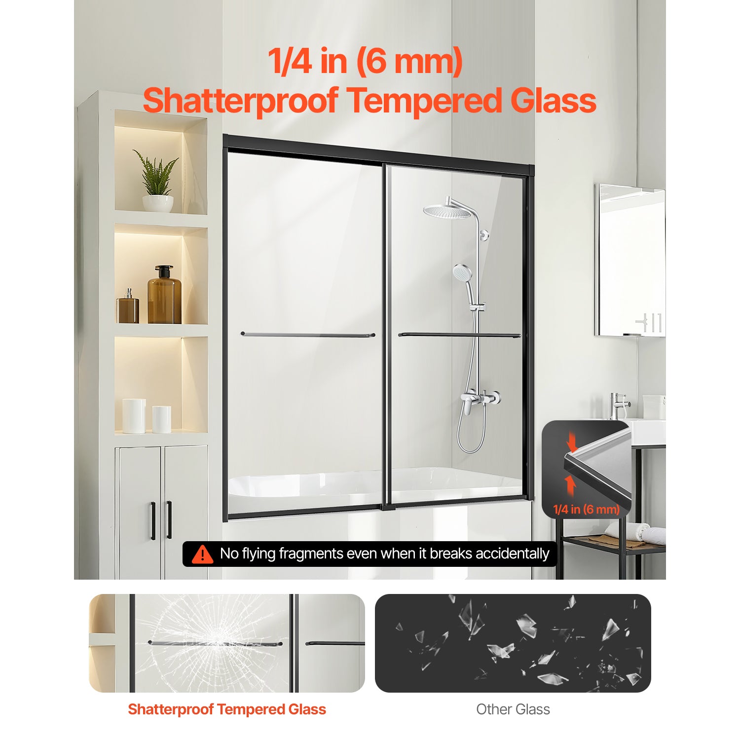 Semi-frameless bypass tub door installed view