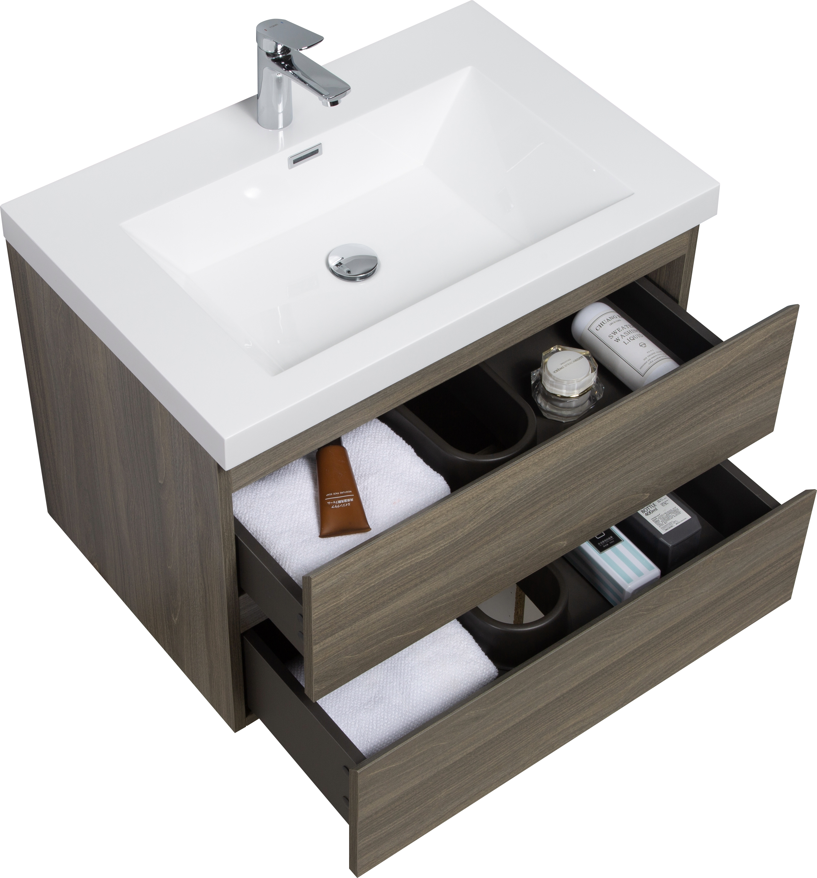 30" Floating Bathroom Vanity with Sink, Modern Wall-Mounted Bathroom Storage Vanity Cabinet with Resin Top Basin and Soft Close Drawers, Ash Grey 24V11-30AG