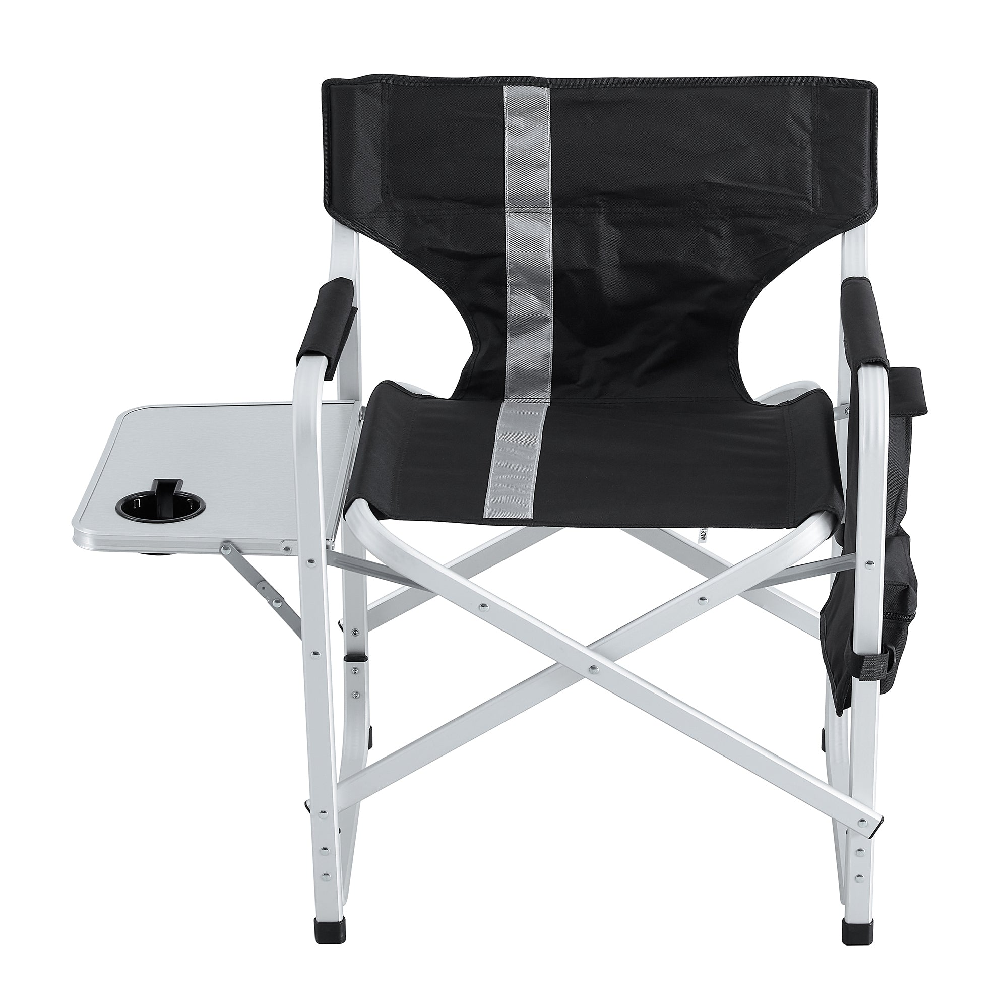 1-piece Padded Folding Outdoor Chair with Side Table and Storage Pockets,Lightweight Oversized Directors Chair for indoor, Outdoor Camping, Picnics and Fishing,Black/Grey