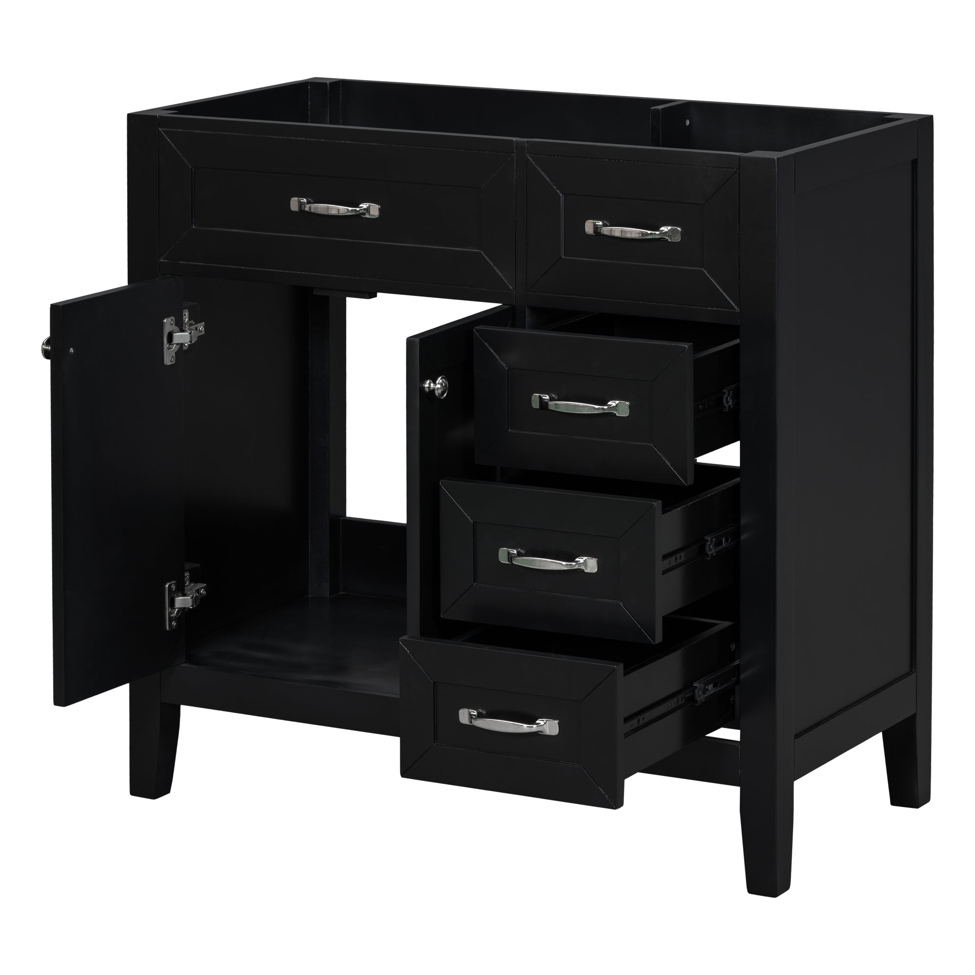 36" Bathroom Vanity without Sink, Cabinet Base Only, Bathroom Cabinet with Drawers, Solid Frame and MDF Board, Black