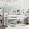 Twin Over Twin Low Bunk Bed with House Semi-enclosed Roof,Guardrails, Bedside Shelves and Ladder, White