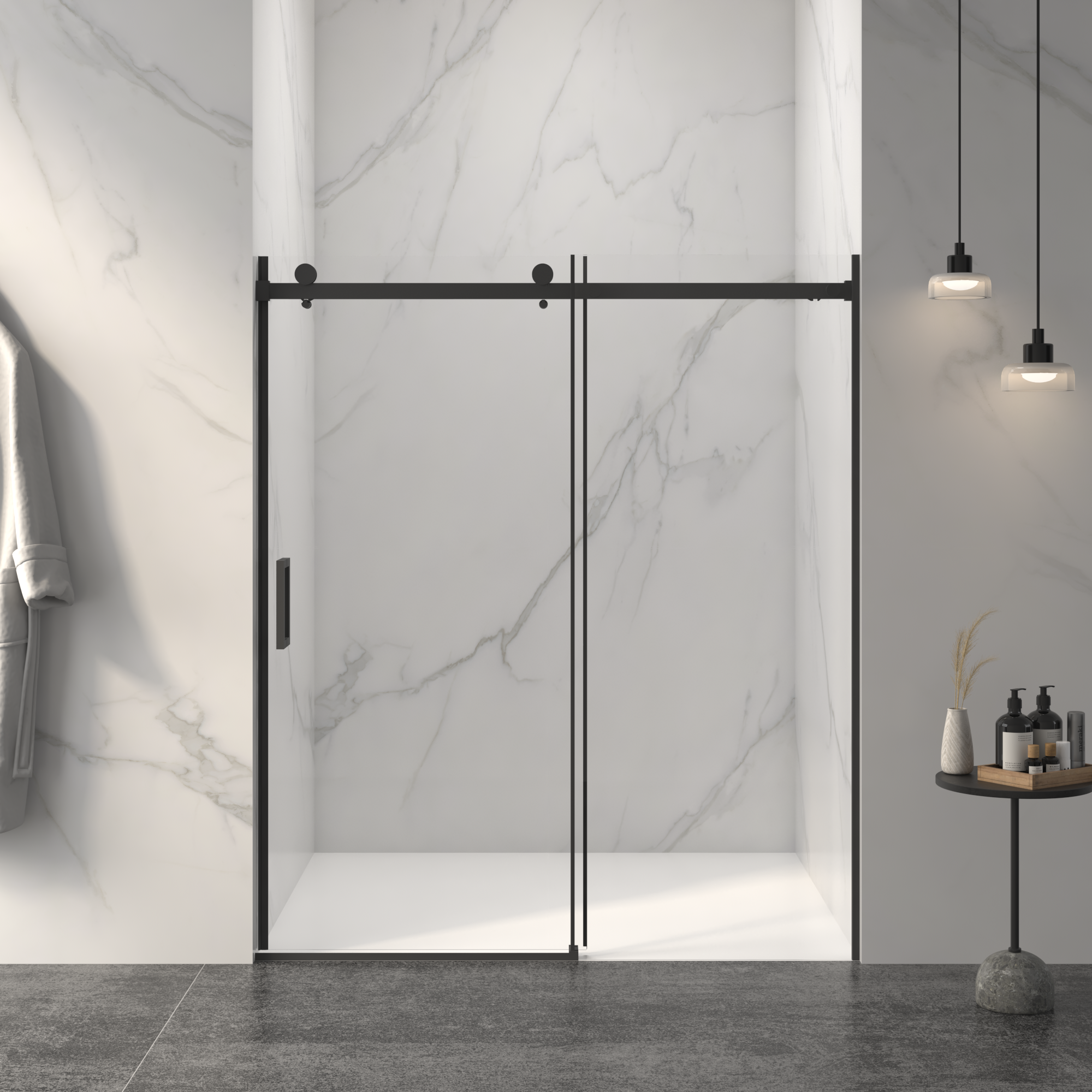 56-60 x 72 in Frameless Sliding Shower Door - 56-60 x 72 in / Matte Black view 1