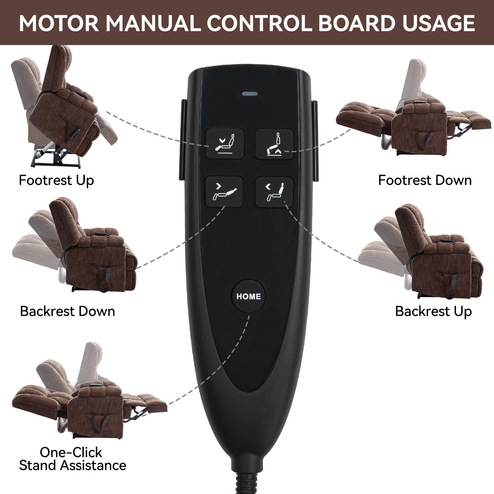 Dual Motor Heat Massage Infinite Position Up to 350 LBS Electric Power Lift Recliners with Power-Remote, Medium-firm and Heavy Duty, Brown