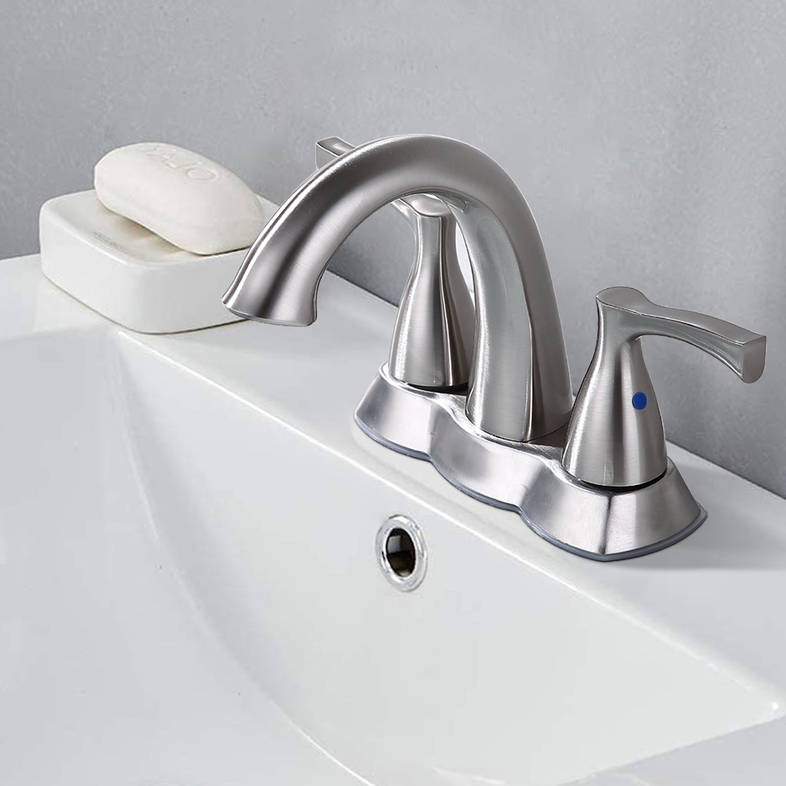 2 Handle 4 Inch Centerset Bathroom Sink Faucet with Pop-Up Drain, Brushed Nickel