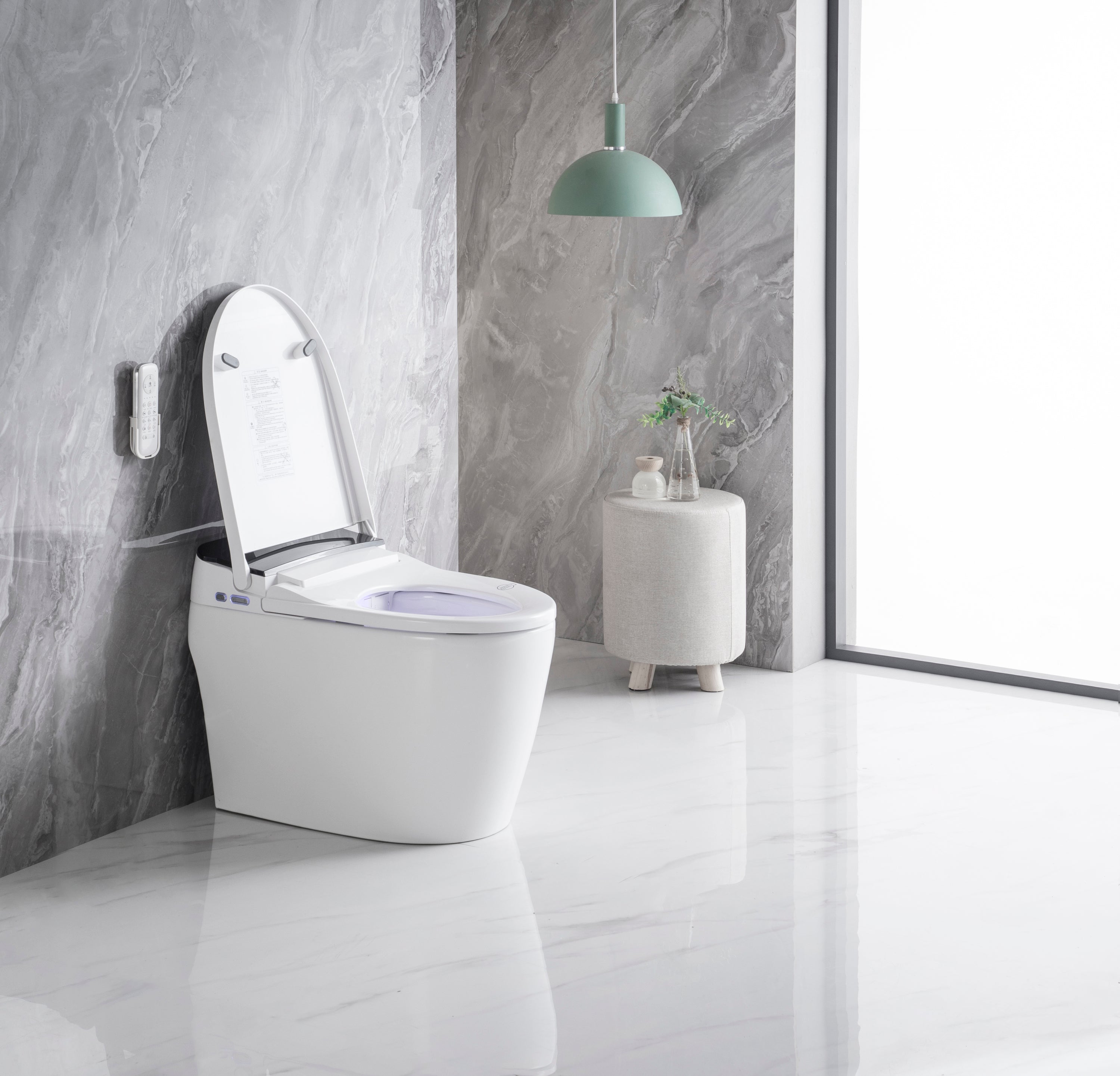 Elongated Smart Toilet with Elongated Heated Bidet Seat, Intelligent Toilet with Bidet Built-in, Feet Sensor,Auto Open/Close Seat, Off Seating AUTO Flush, Night Light, Warm Water & Dryer,White