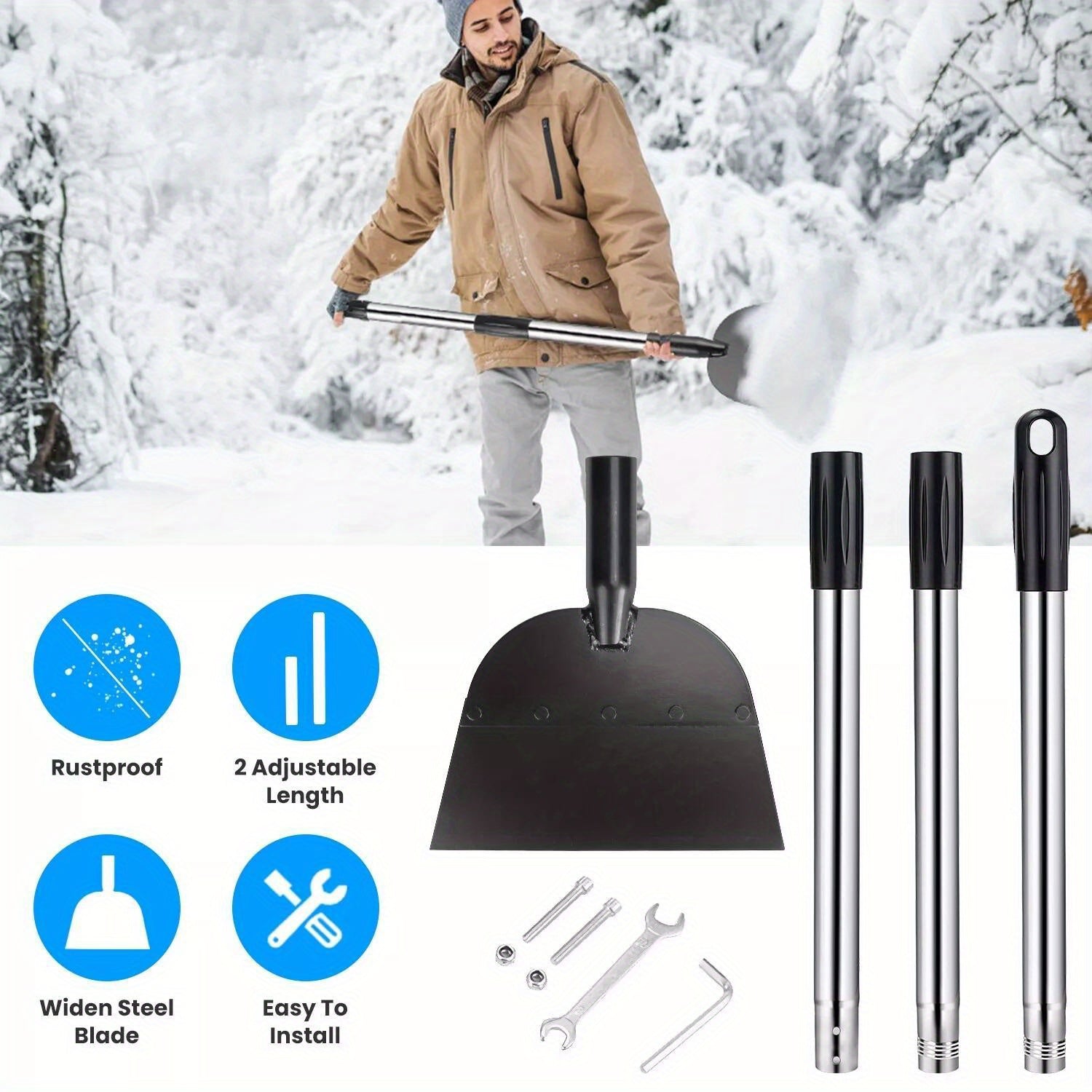 53In Flat Snow Shovel Ice Scraper Manganese Steel Snow Ice Chopper for Walkway Pathway Driveway Ice Removal Gardening Cleaning Scraper Shovel for Weeding Lawn Edging