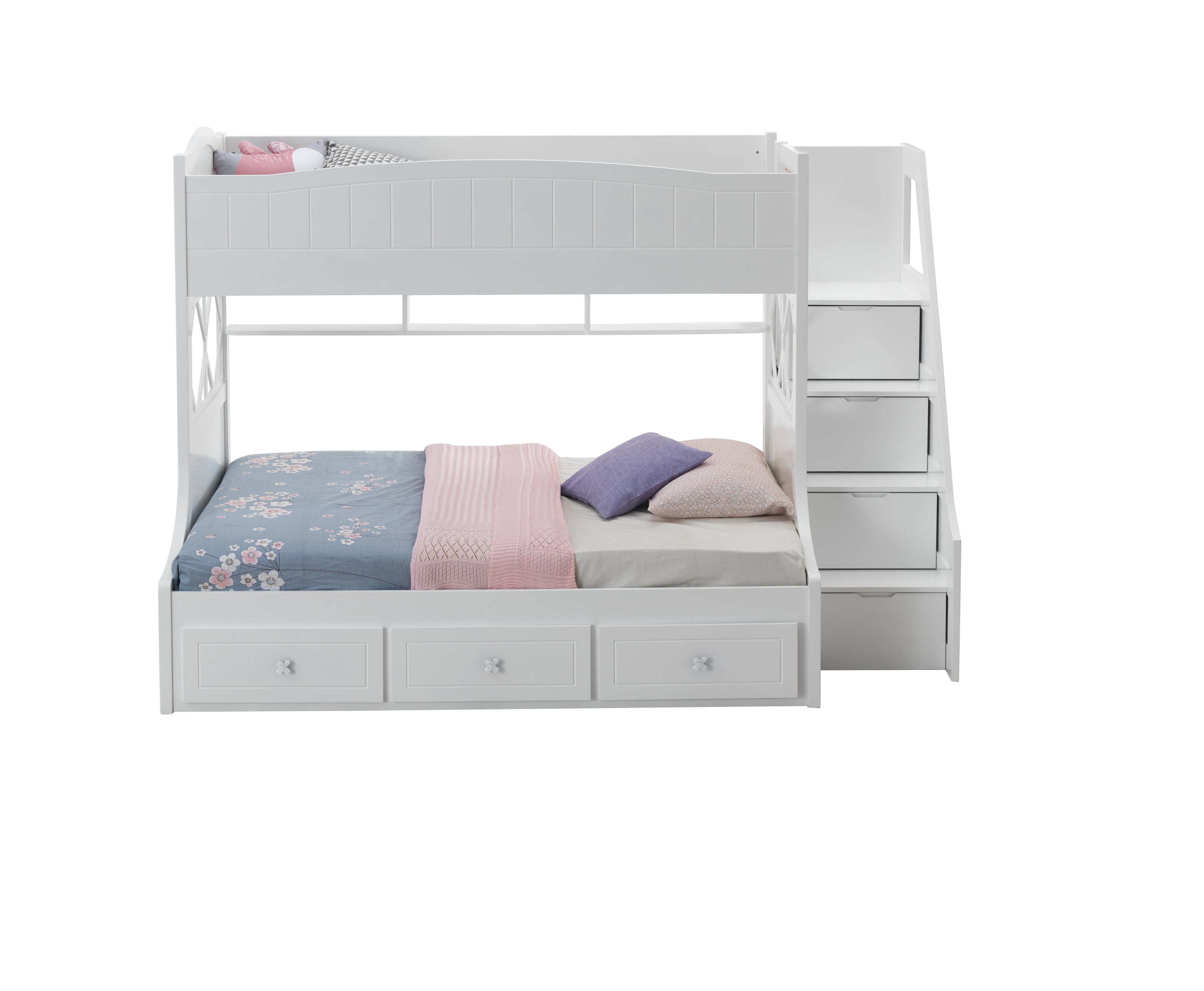 ACME Meyer Twin/Full Bunk Bed w/Storage Ladder & Drawers, White 38150