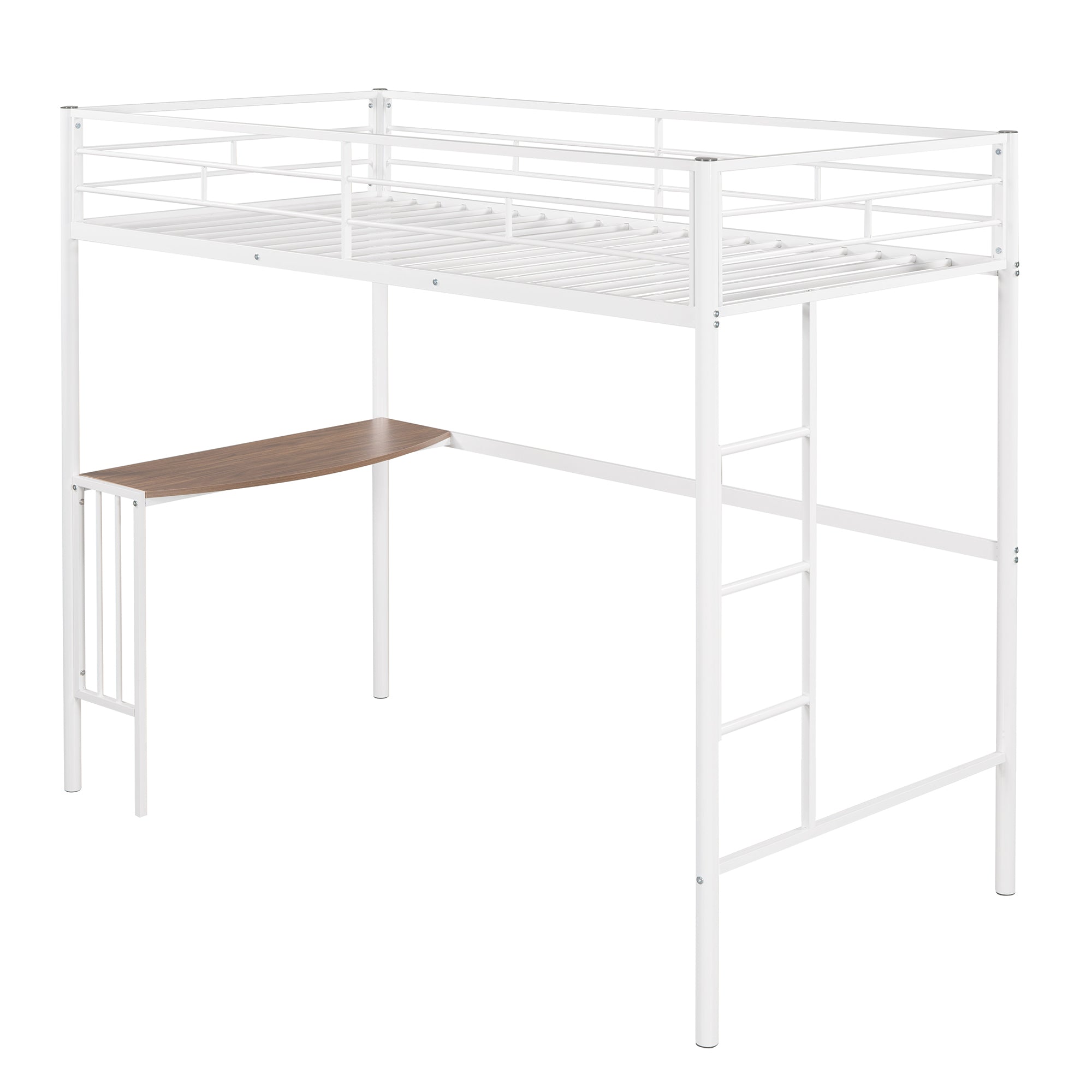 Twin Over Full Metal Bunk Bed with Desk, Ladder and Quality Slats for Bedroom, Metallic  White（OLD SKU :LP000092AAK）