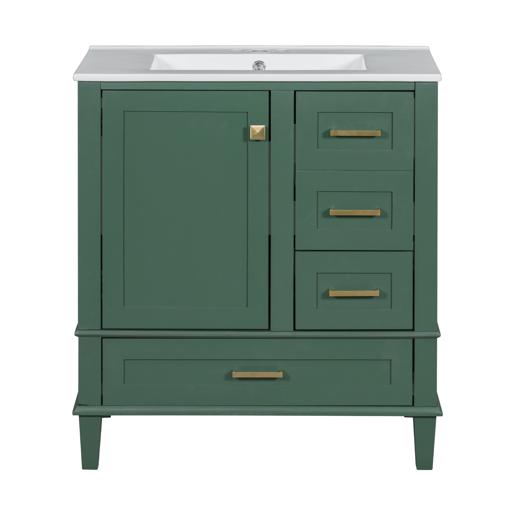 30" Bathroom Vanity in Green, Modern Bathroom Cabinet with Sink Combo Set, Bathroom Storage Cabinet with a Soft Closing Door and 3 Drawers, Solid Wood Frame