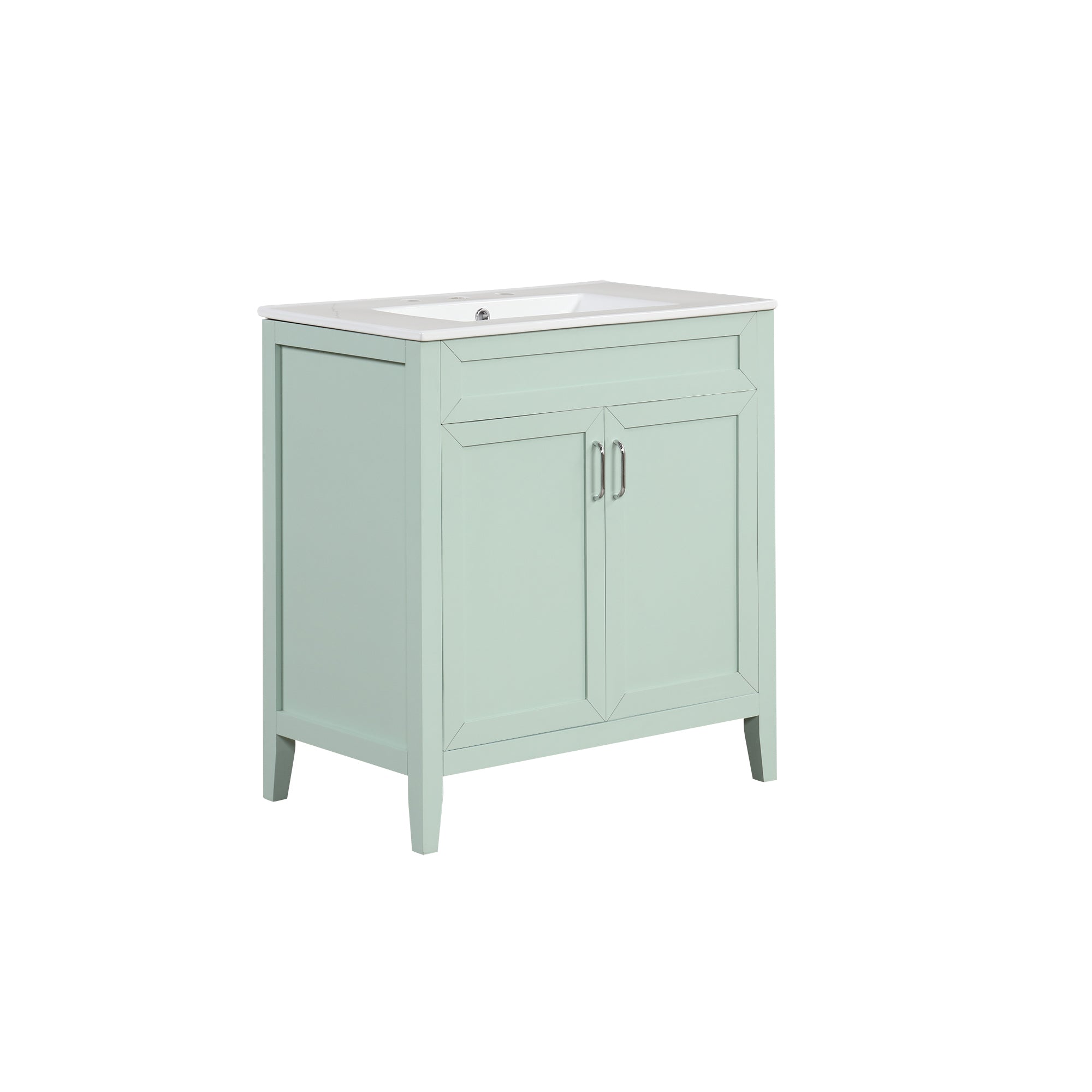 30" Bathroom Vanity with Sink, Multi-functional Bathroom Cabinet with Doors and Drawers, Solid Frame and MDF Board, Green