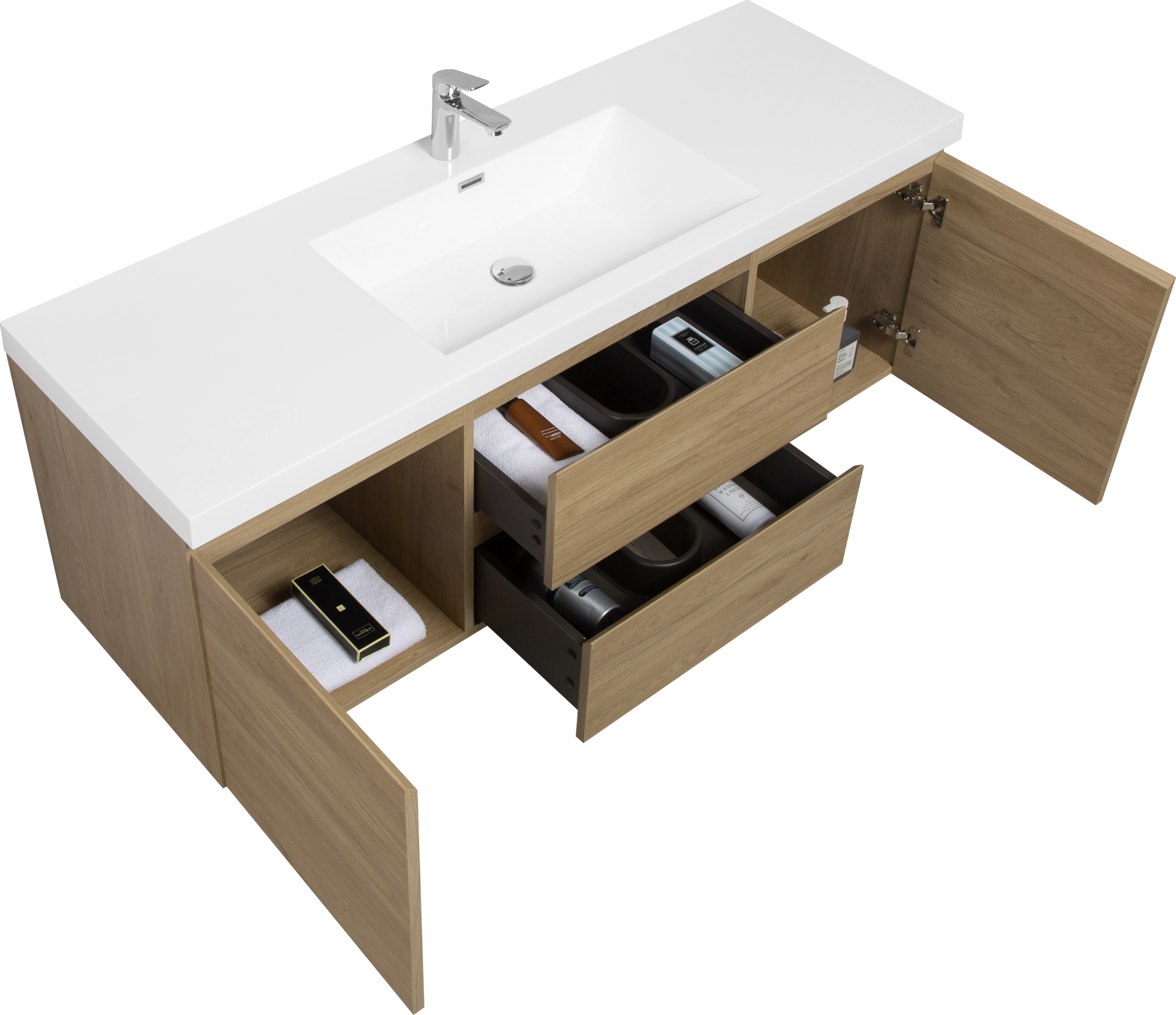 60" Floating Bathroom Vanity with Sink, Modern Wall-Mounted Bathroom Storage Vanity Cabinet with Resin Top Basin and Soft Close Drawers, Natural Oak 24V11-60SNO