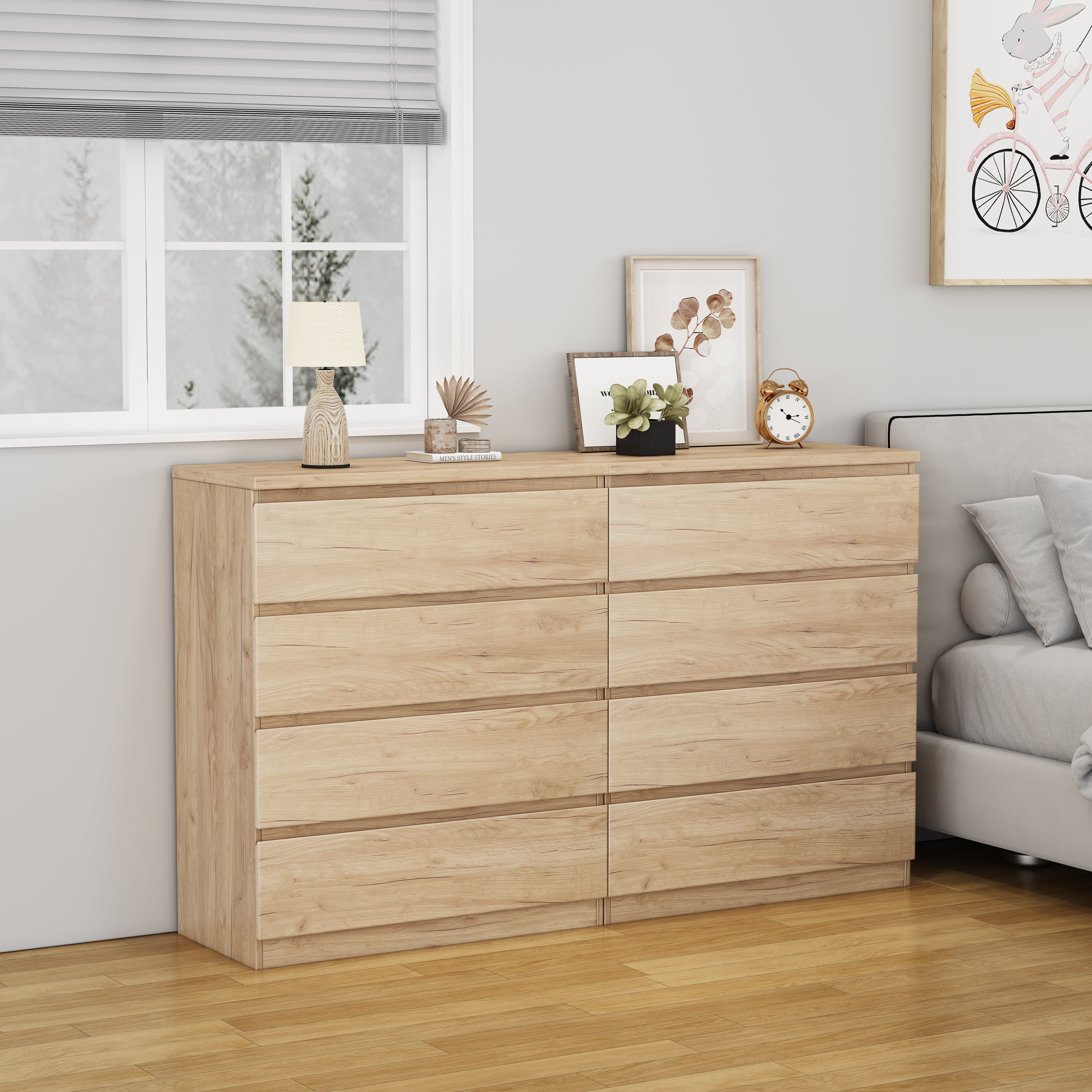 Modern natural 4-drawer dresser, full storage view