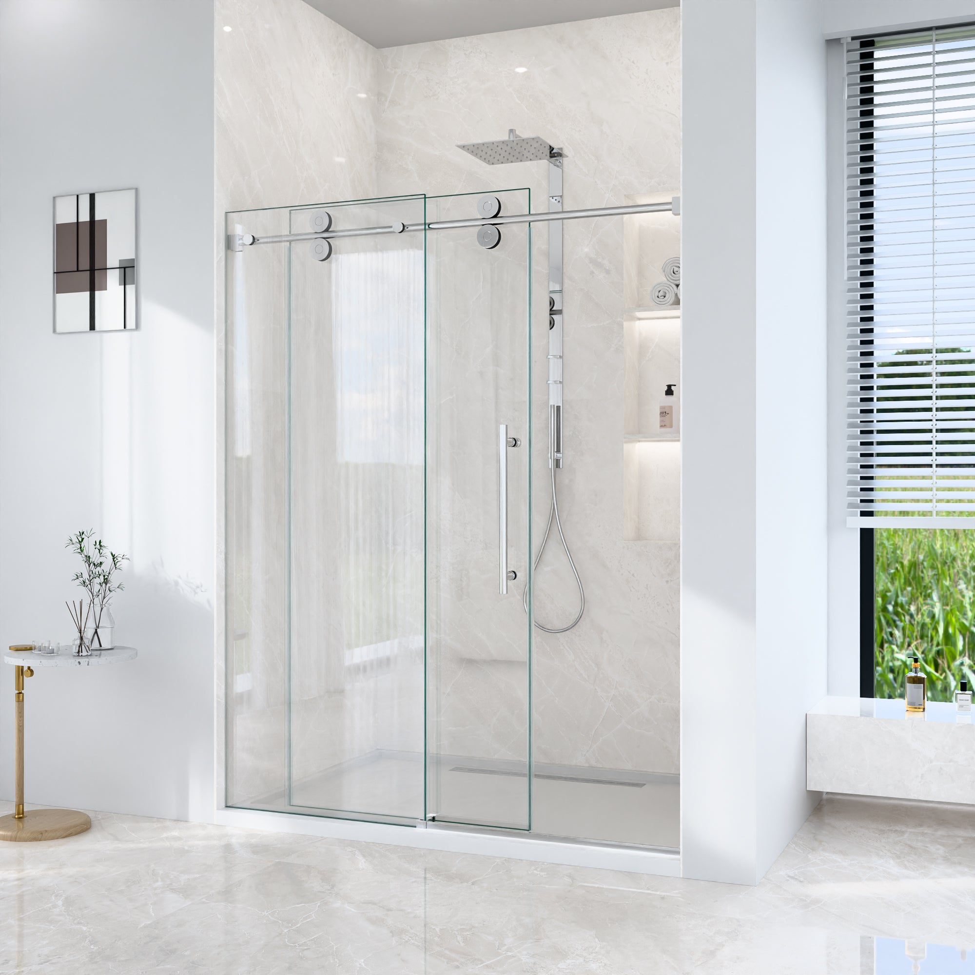 44-60 in Frameless Single Sliding Shower Door - 44-48 x 76 in / Chrome view 3